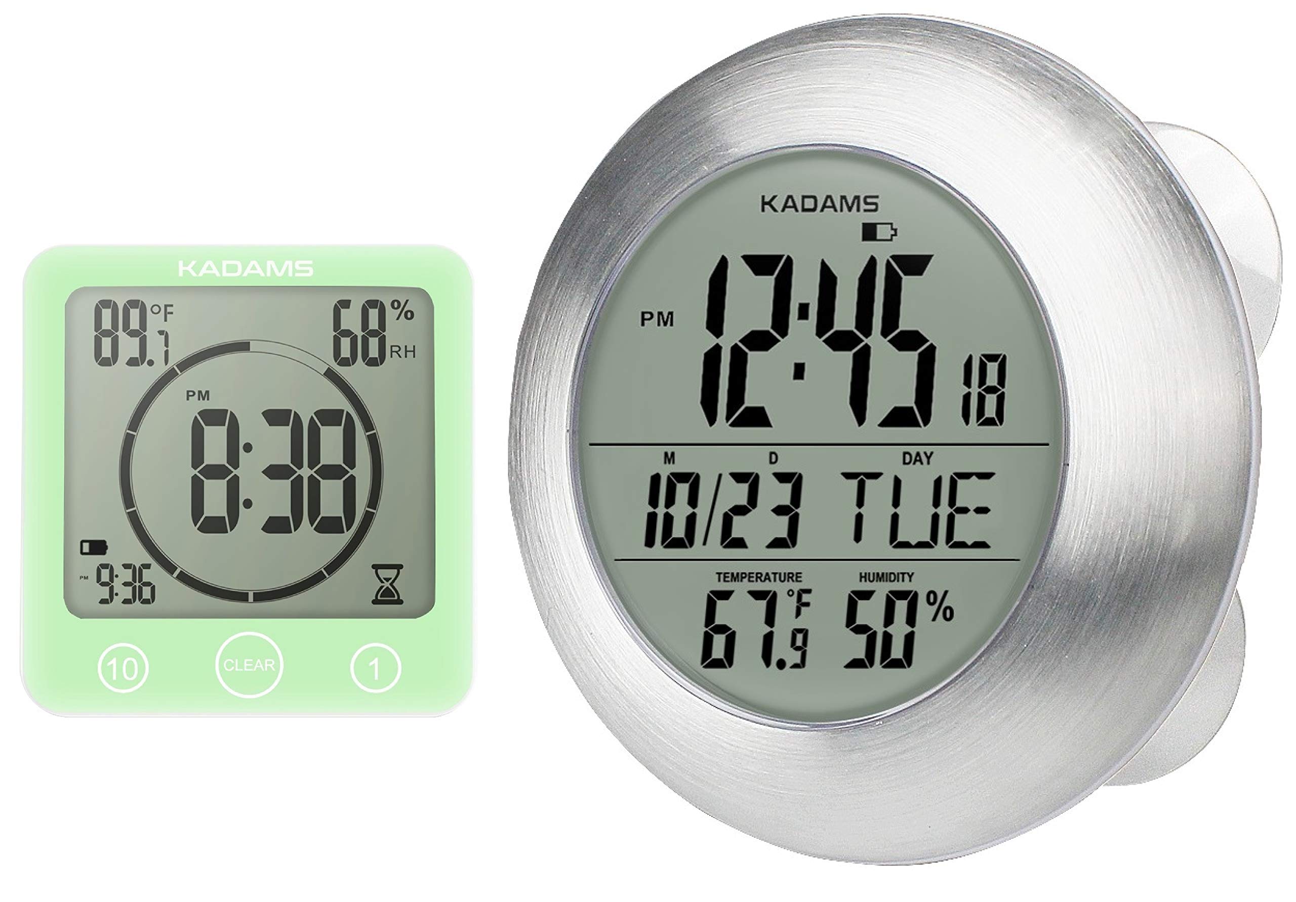 KADAMS Digital Waterproof Shower Clock with Timer - Bathroom Wall Clock with Temperature & Humidity Display, Suction Cup & Hanging Hook for Time Management | Perfect for Showers, Bathrooms, Gyms & Saunas
