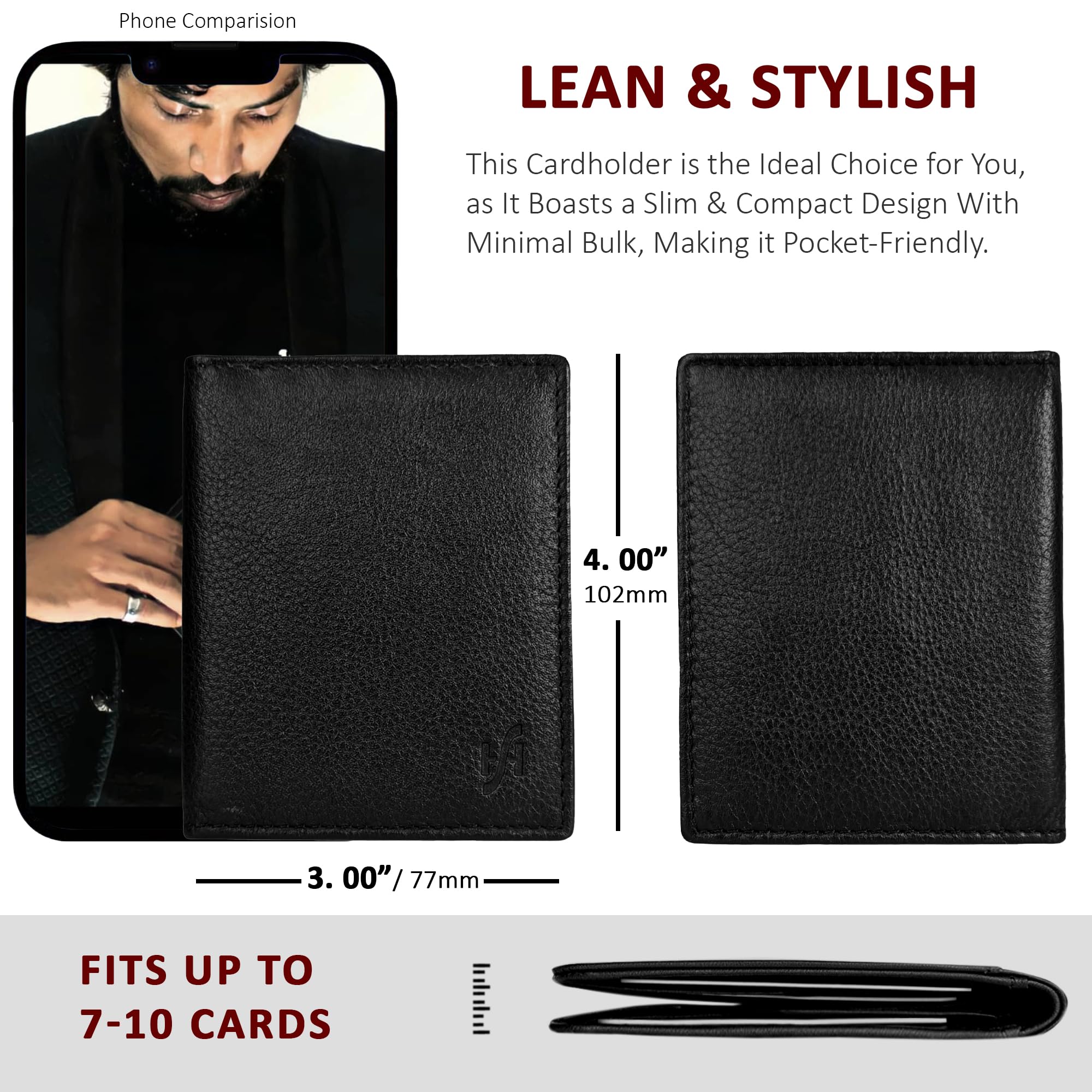 Ultra Slim Men's Nappa Leather Credit Card Holder - Minimalist RFID Blocking Wallet for Business & Travel - Black
