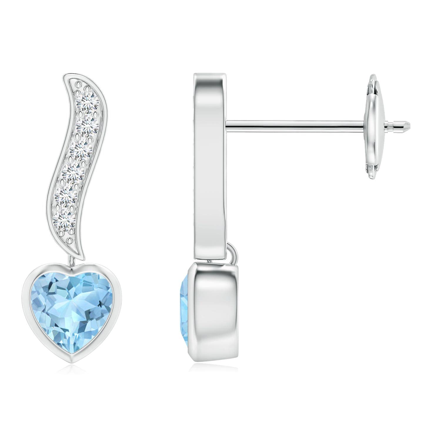 Natural Heart-Shaped Aquamarine & Diamond Swirl Drop Earrings in Sterling Silver/14K Gold/Platinum | March Birthstone Jewelry for Women | Birthday, Engagement, Anniversary & Wedding Gift | Perfect for Romantic Occasions & Special Celebrations