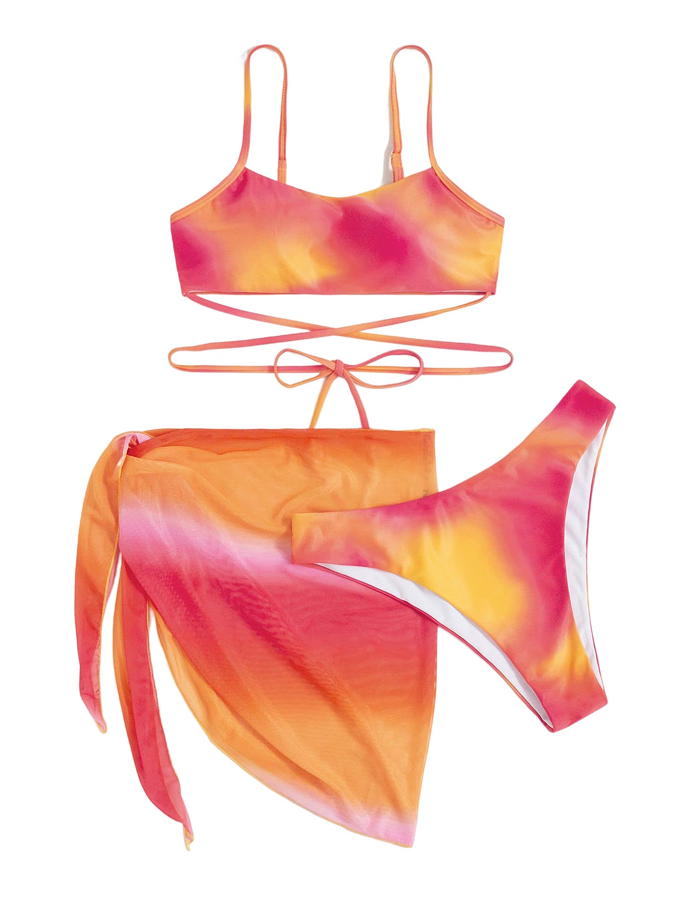 Verdusa Women's 3 Piece Bathing Suit Set - Triangle Bikini Swimsuit with Cover Up Skirt | Beachwear, Pool Party & Summer Vacation Outfit