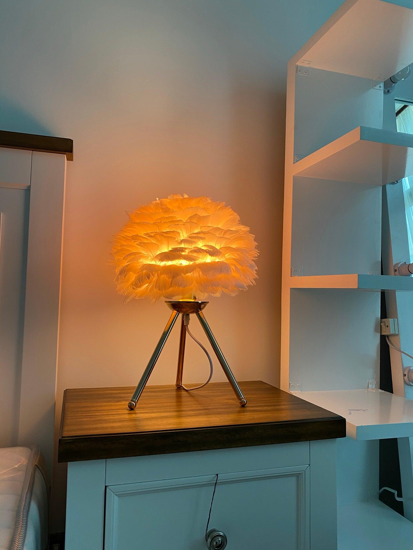 Elegant Goose Feather Table Lamp - Soft Warm White Light for Bedroom, Living Room & Office Decor - Perfect for Cozy Nights & Relaxing Ambience