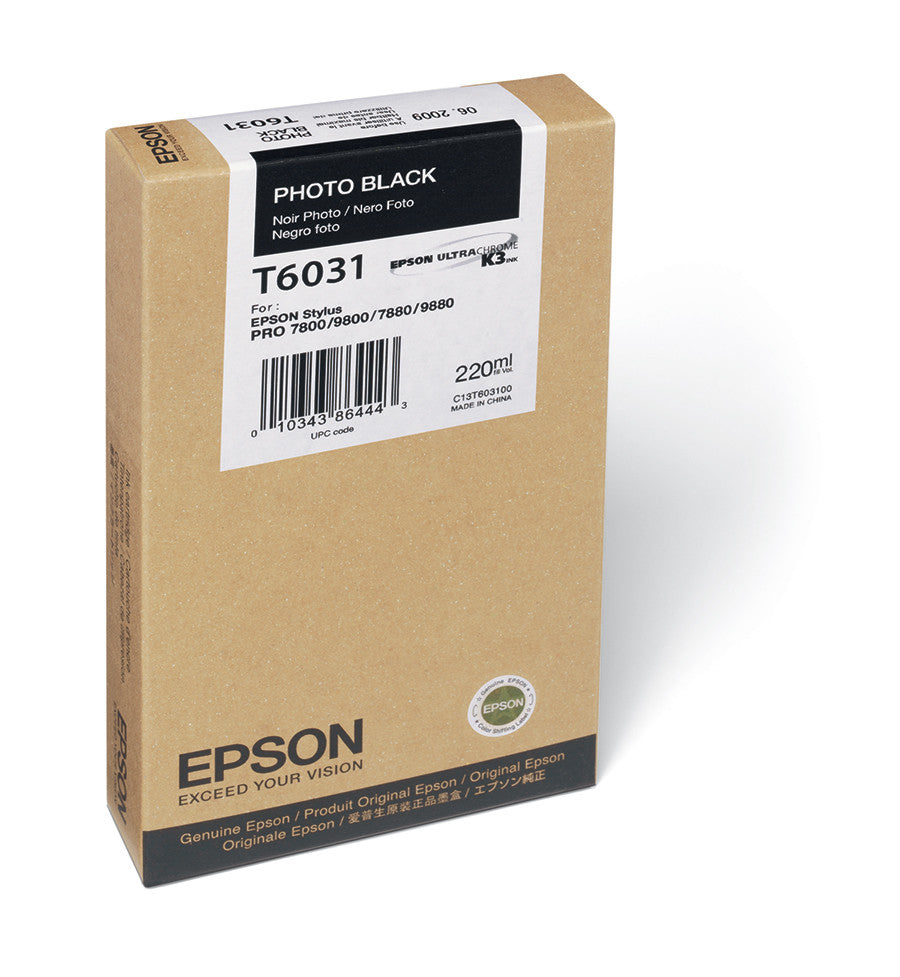 Epson T603100 7800/7880/9800/9880 Photo Black Ink Cartridge - 220ml High-Quality Printer Ink for Professional Photo Printing, Artwork & Graphic Design Projects