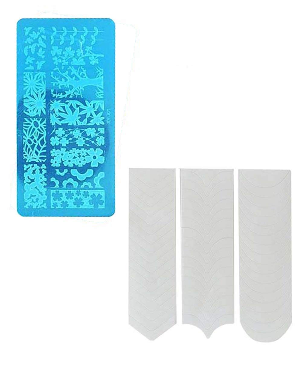 FOK 1Pc Random Design Nail Art Stamping Plate & French Manicure Tip Sticker with Nail Art Tape Set - DIY Nail Decoration for Home Salon, Parties & Gift Giving