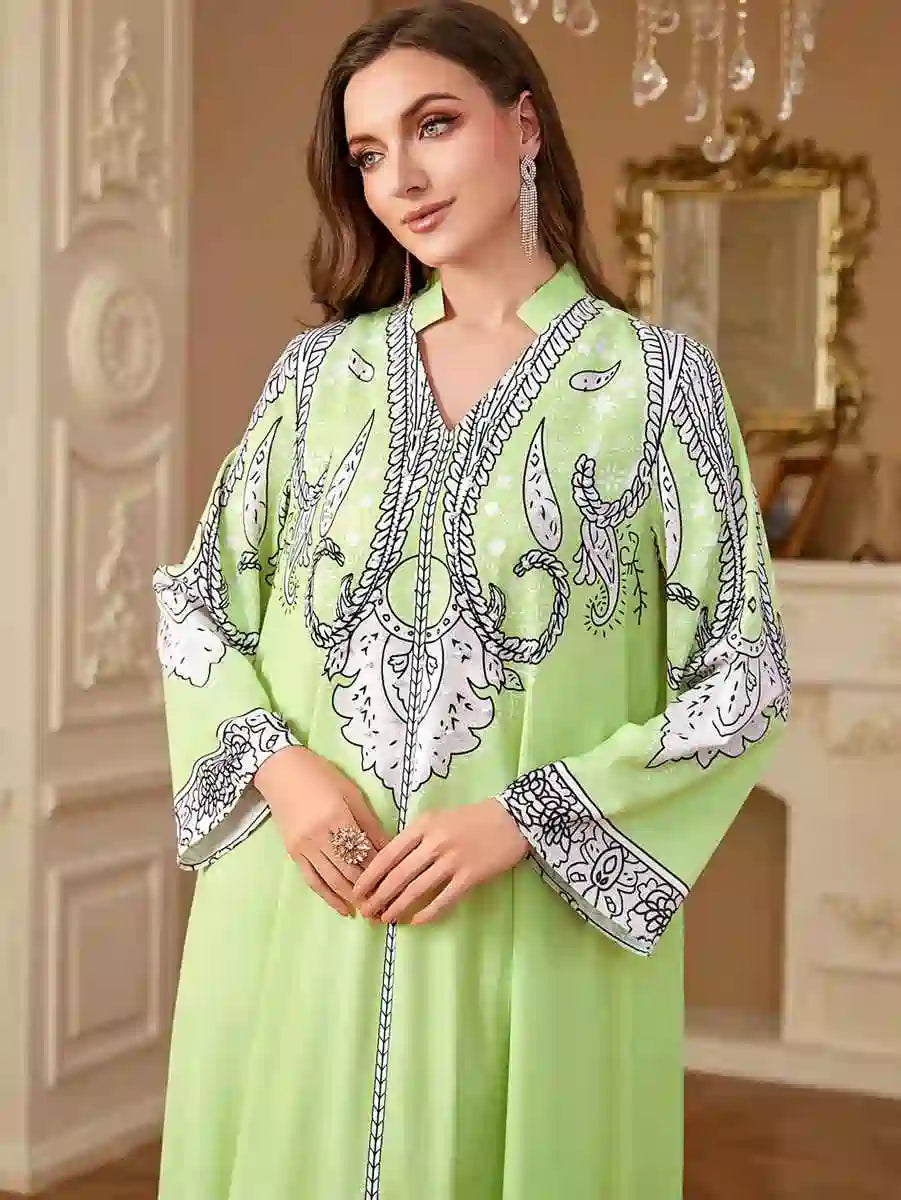 Urgarment Elegant Beaded Mukhawar Eid Caftan Dress #254268 - Perfect for Eid Celebrations, Weddings & Special Occasions