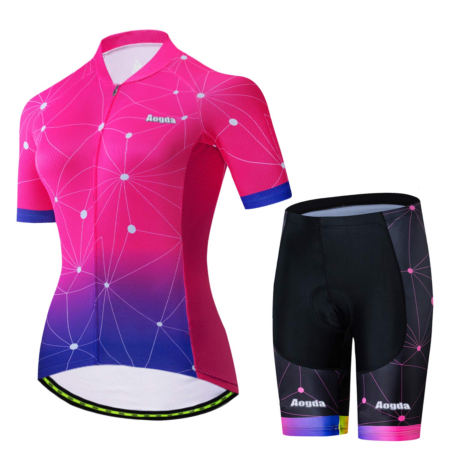 Aogda Women's Cycling Jersey Set - Breathable Biking Short Sleeve Top & Padded Bike Shorts with Pockets - Perfect for Road Cycling, Mountain Biking & Outdoor Sports