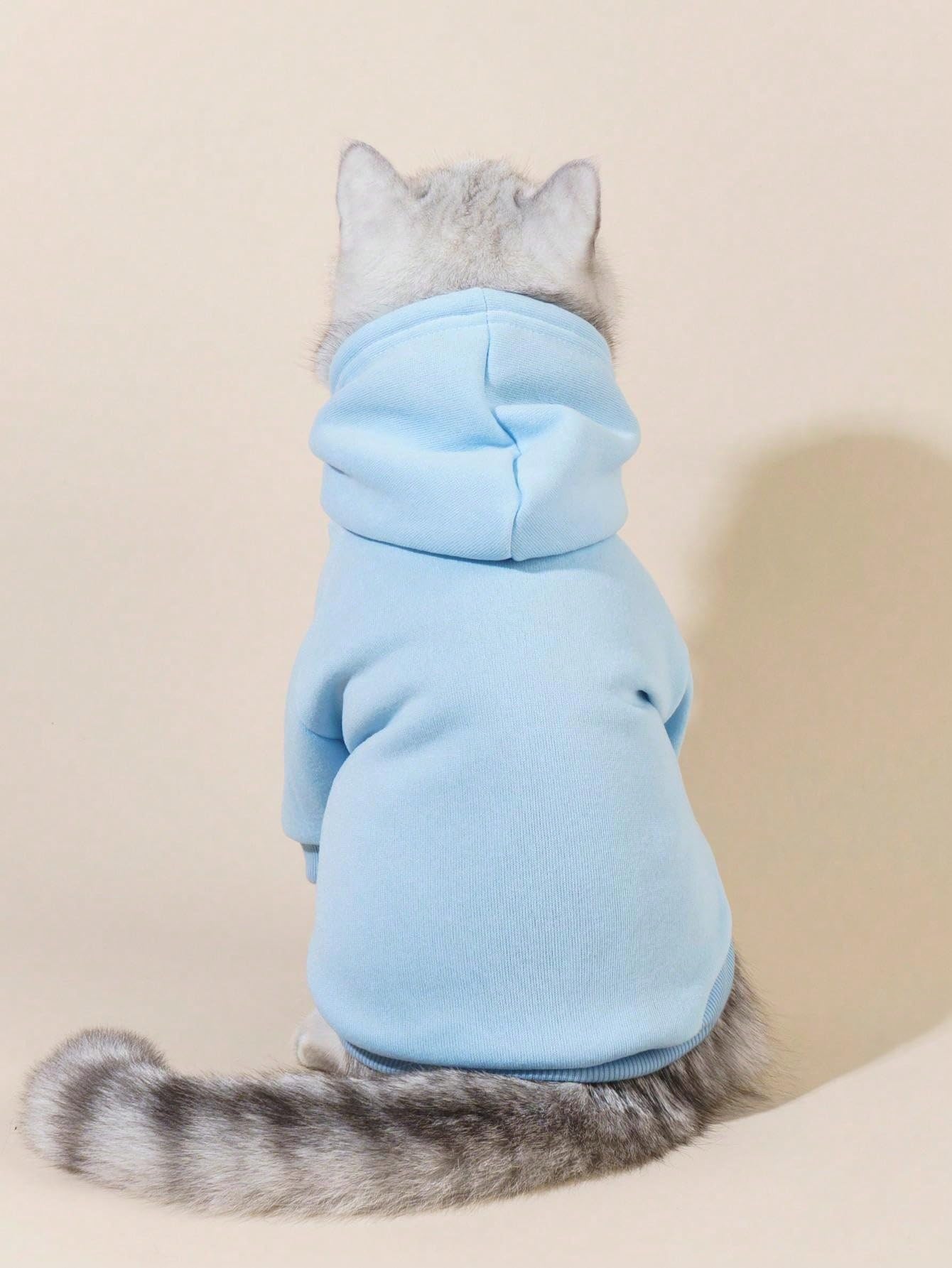 QWINEE Light Blue Dog Hoodie & Cat Apparel - Warm Pet Jacket for Small Medium Dogs & Puppies - Cozy Winter Outfit for Indoor/Outdoor Activities