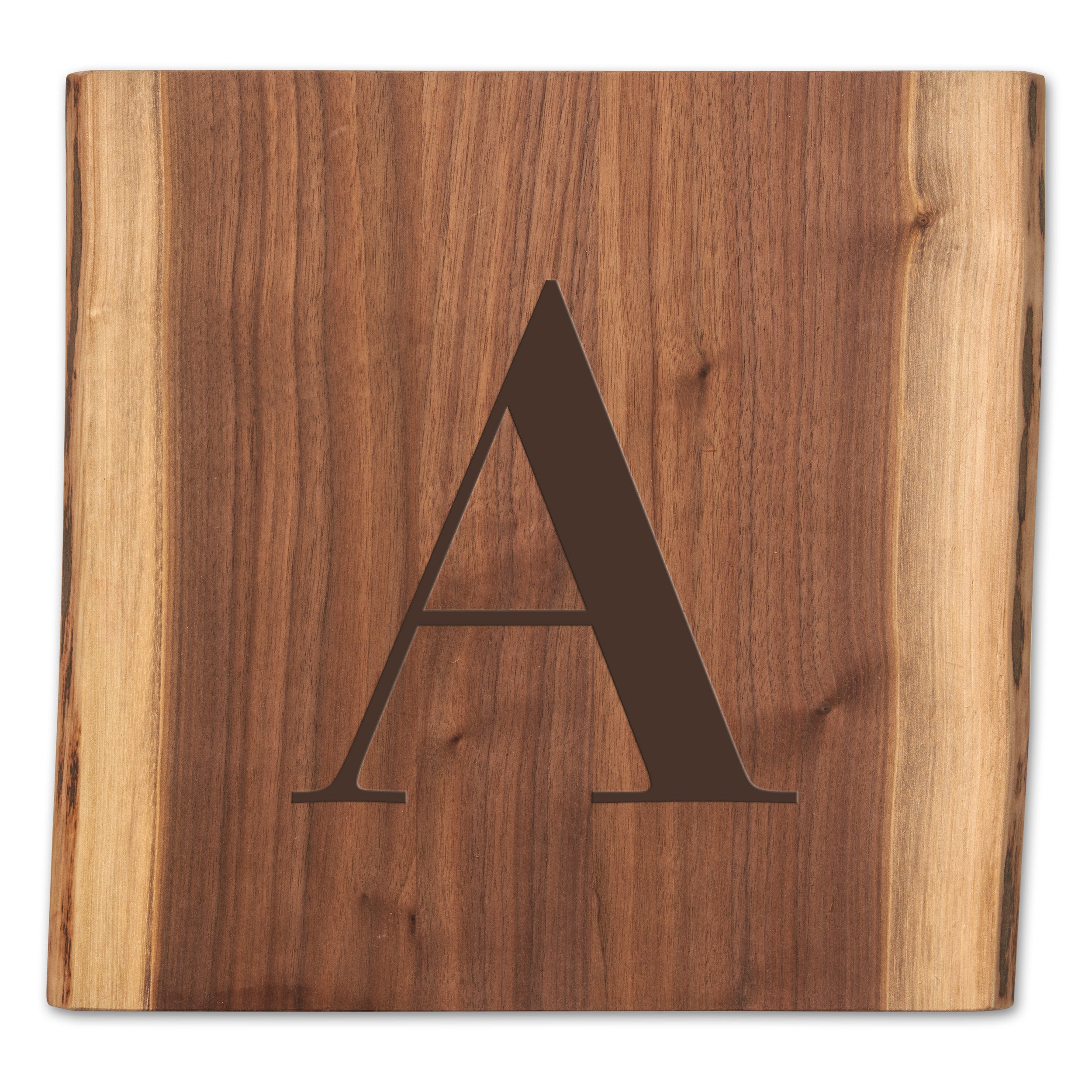 Personalized Black Walnut Live Edge Board with Custom Initial - 12