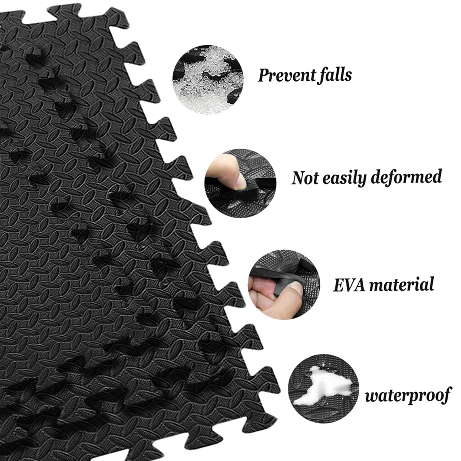 Interlocking EVA Foam Puzzle Exercise Mats - 32pc Black Gym Flooring for Fitness, Sports & Workouts | Non-Slip Floor Protector & Cushioning Mat | Ideal for Home Gyms, Yoga Studios & Play Areas