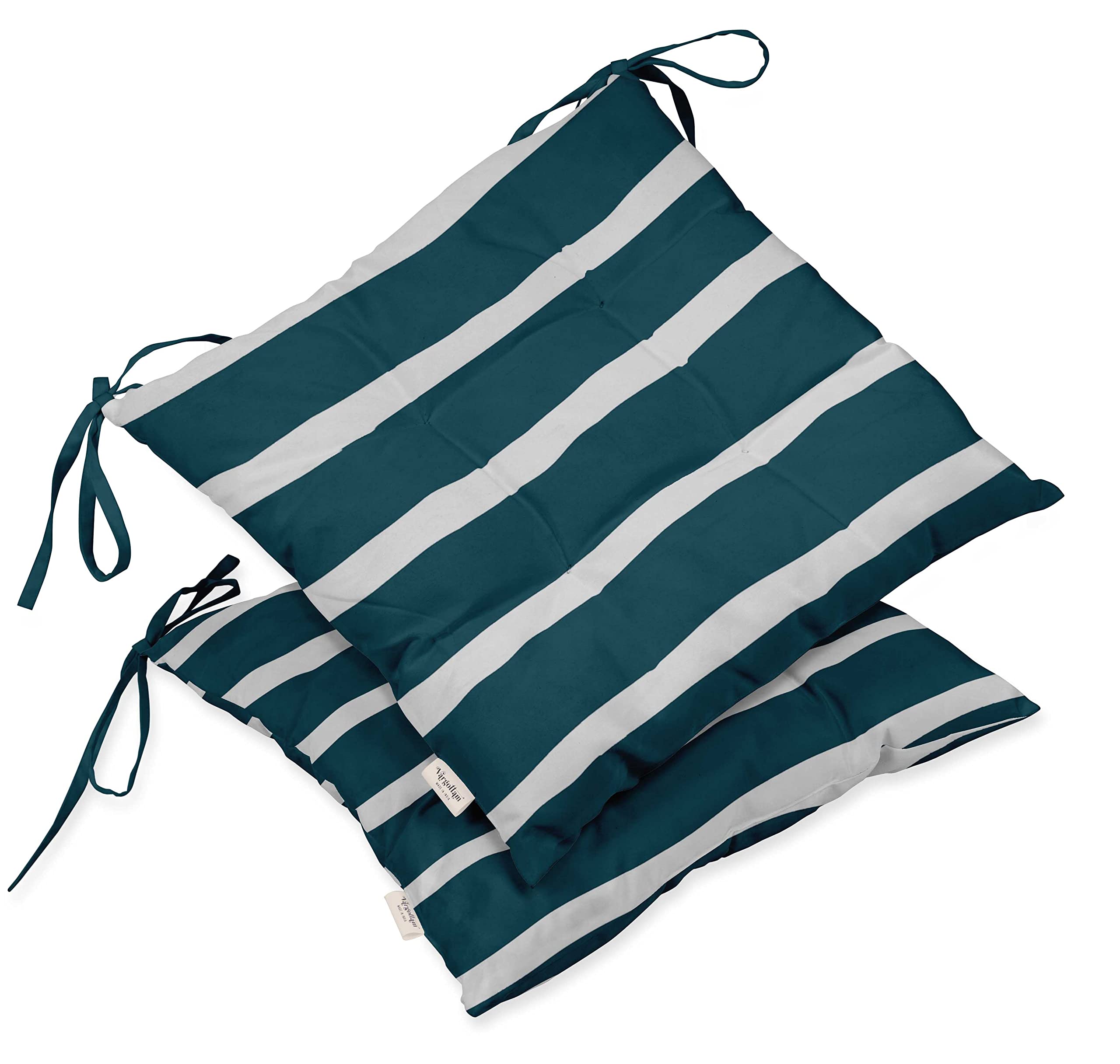 Water-Resistant Indoor/Outdoor Tufted Square Patio Cushion Set of 2 - 19-inch Green Striped Printed Seat Cushions for Garden, Poolside & Deck Furniture | Durable Outdoor Decor