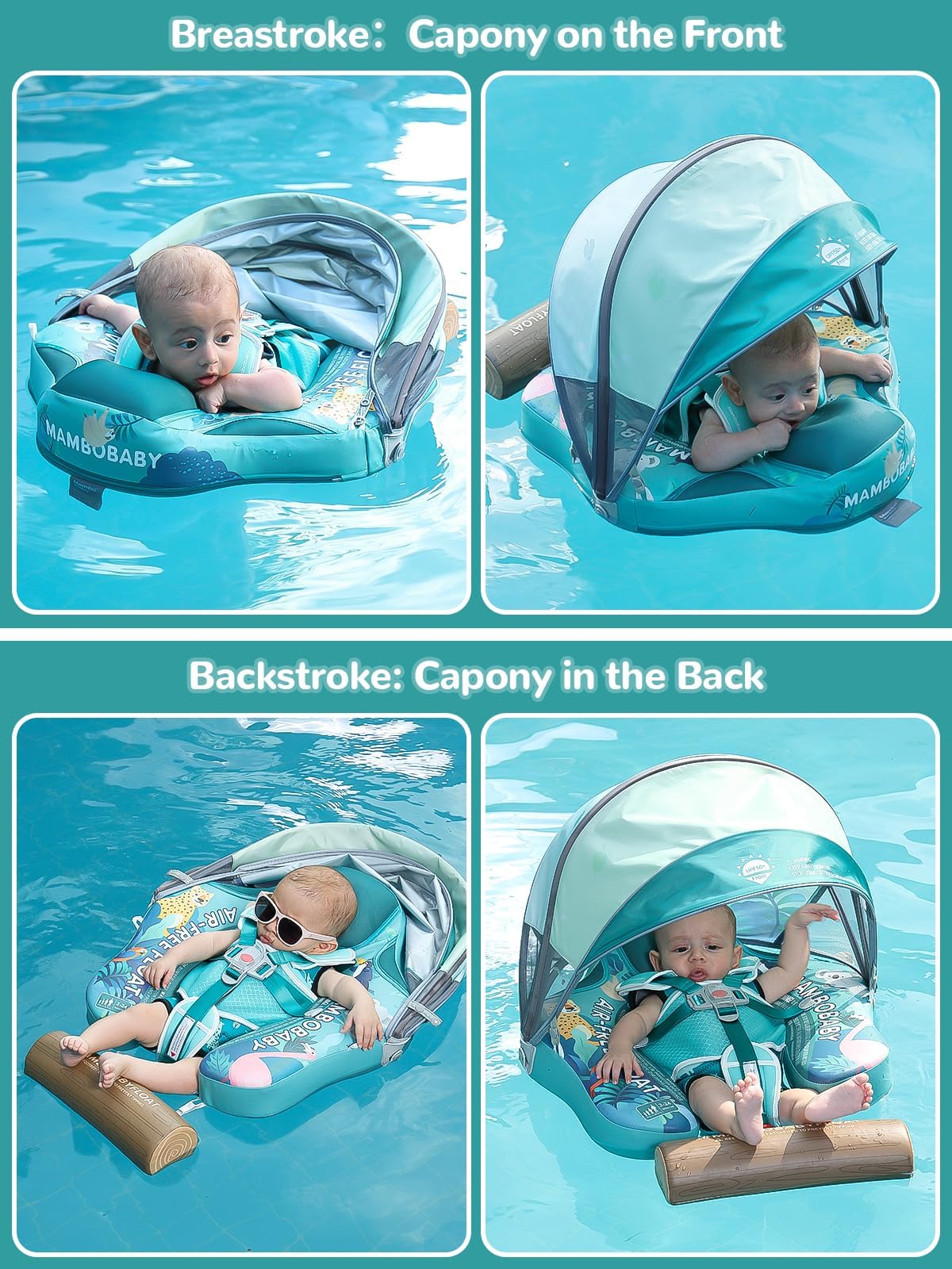 **Mambobaby Baby Pool Float with Canopy & Tile – Non-Inflatable Infant Swim Trainer Ring for Toddlers 3-24 Months – Adjustable Strap for Boys & Girls – Perfect for Beach, Pool & Water Play**
