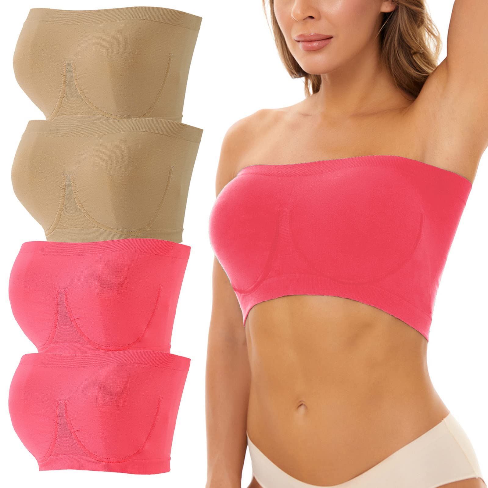 HANZHAN Women's Sports Bras 4-Pack - Plus Size Strapless Bandeau & Wrap Tube Top for Yoga, Running, Gym Workouts - Comfortable Support for Active Lifestyles