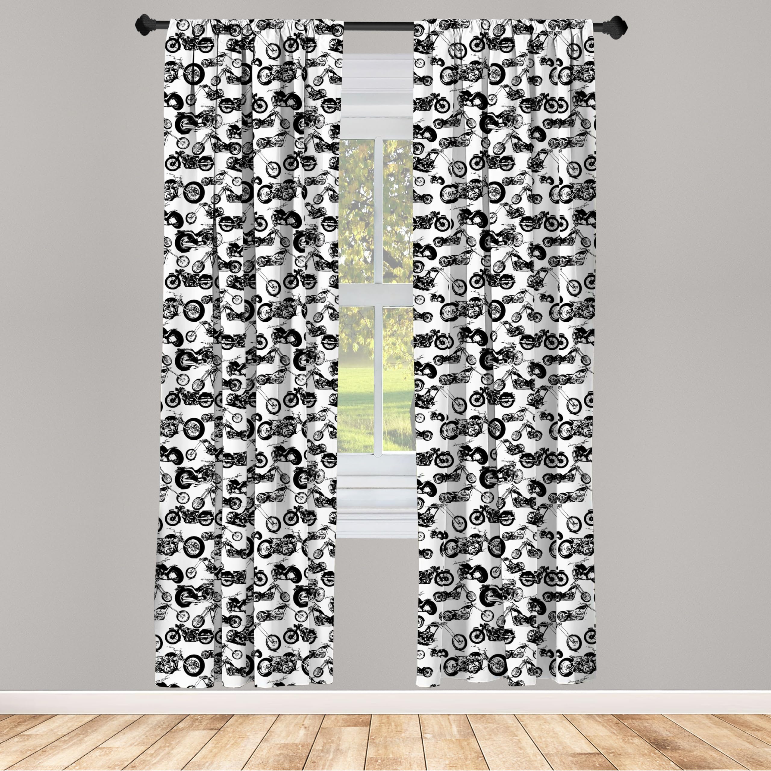 Ambesonne Motorcycle Racing Theme Black & White Curtains - 2 Panel Set (28x95 inches) for Living Room & Bedroom | Extreme Sports Decor | Durable Window Treatments for Biker Enthusiasts & Man Cave Decor