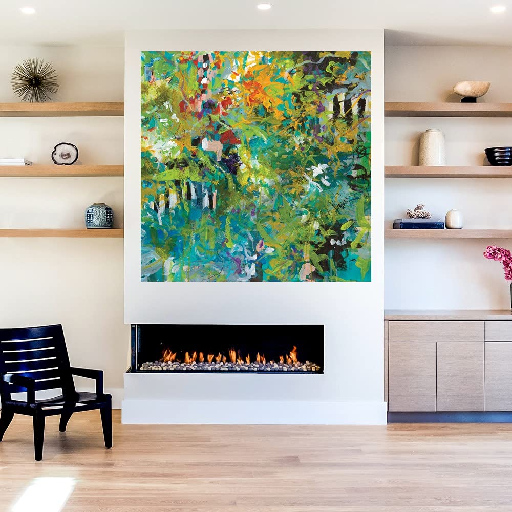 Fine Art Canvas Garden Gate Wall Decor by Artist Jan Weiss - Ready to Hang 22x22 Inch - Perfect for Living Room, Bedroom, Office & More - Elegant Home Decor for Modern Interiors