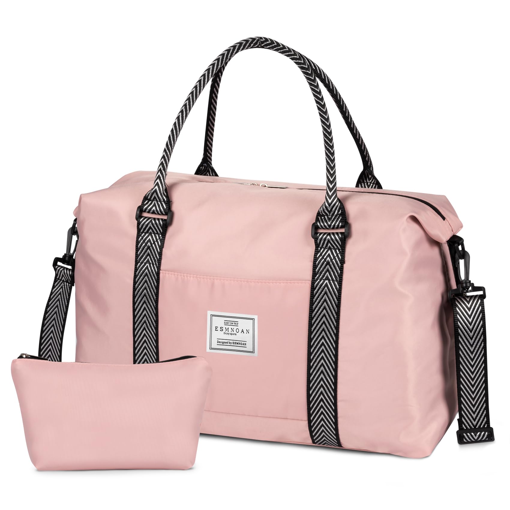 ESMNONA Women's Travel Duffle Bag with Multi-Pocket & Dry Wet Separation - 18x14x8 Inch Carry-On Bag for Airplane, Gym, Hospital & Weekend Trips - Includes Toiletry Bag - Perfect for Labor & Delivery, Workouts & Travel (Pink)