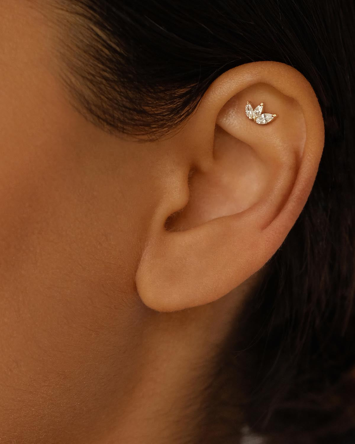 14K Solid Gold Blooming Lotus Crystal Cartilage Earrings - Dainty Floral Stud Earrings for Women - Perfect for Everyday Wear, Parties & Special Occasions