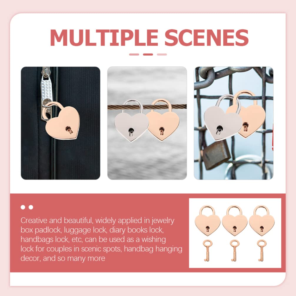 Operitacx 3-Piece Metal Heart Padlock Set - Mini Keyed Locks with Keys for Jewelry Box, Storage Box, Diary & Locker Decor - Golden Small Lock for Gifts, Keepsakes & Romantic Surprises