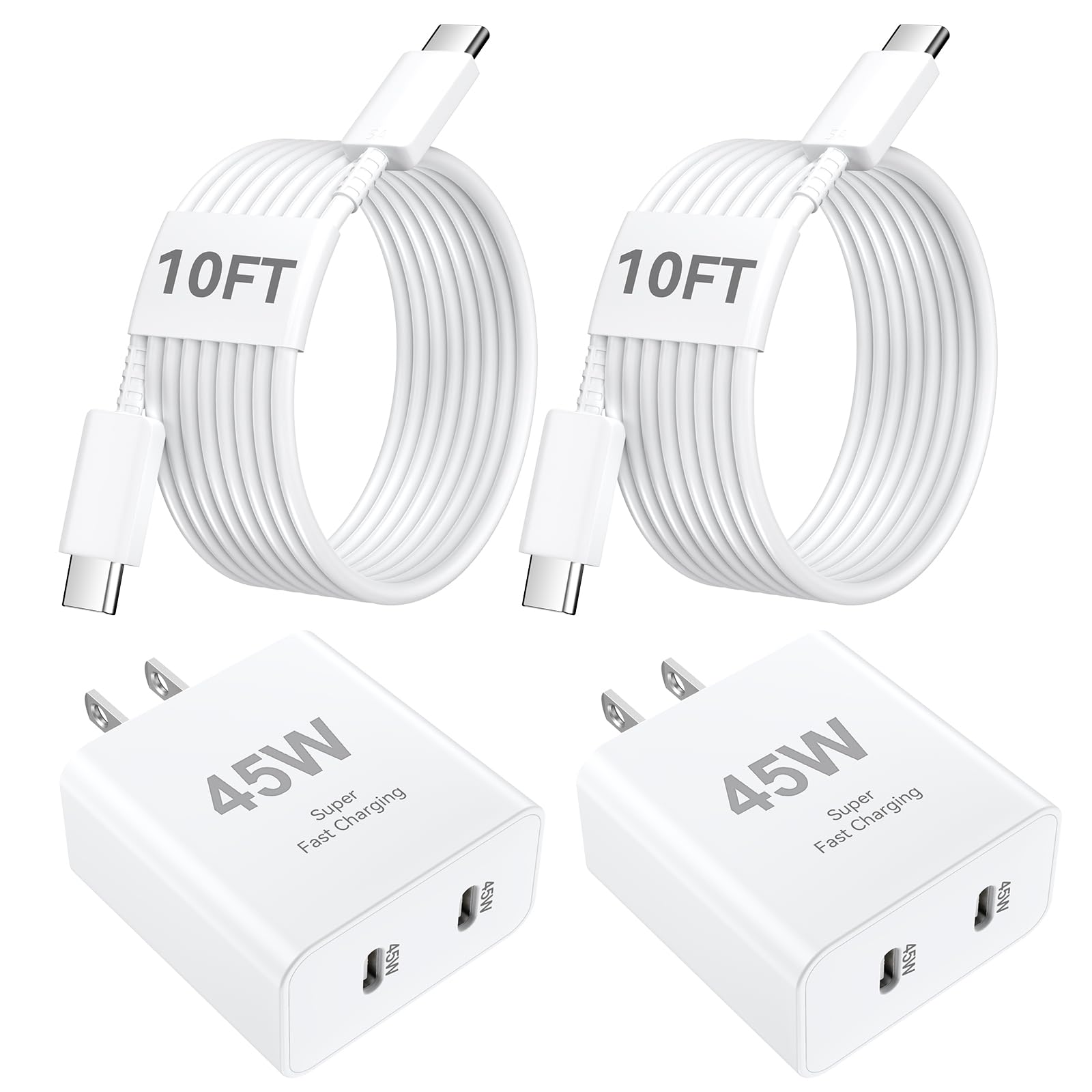 45W USB C Fast Charger Block with 10FT Type C Cable - Dual Port Wall Charger for iPhone 16 Pro Max/16 Pro/16 Plus/15 Pro Max/15 Pro & Samsung S25 (2 Pack) - Perfect for Home, Office & Travel Charging