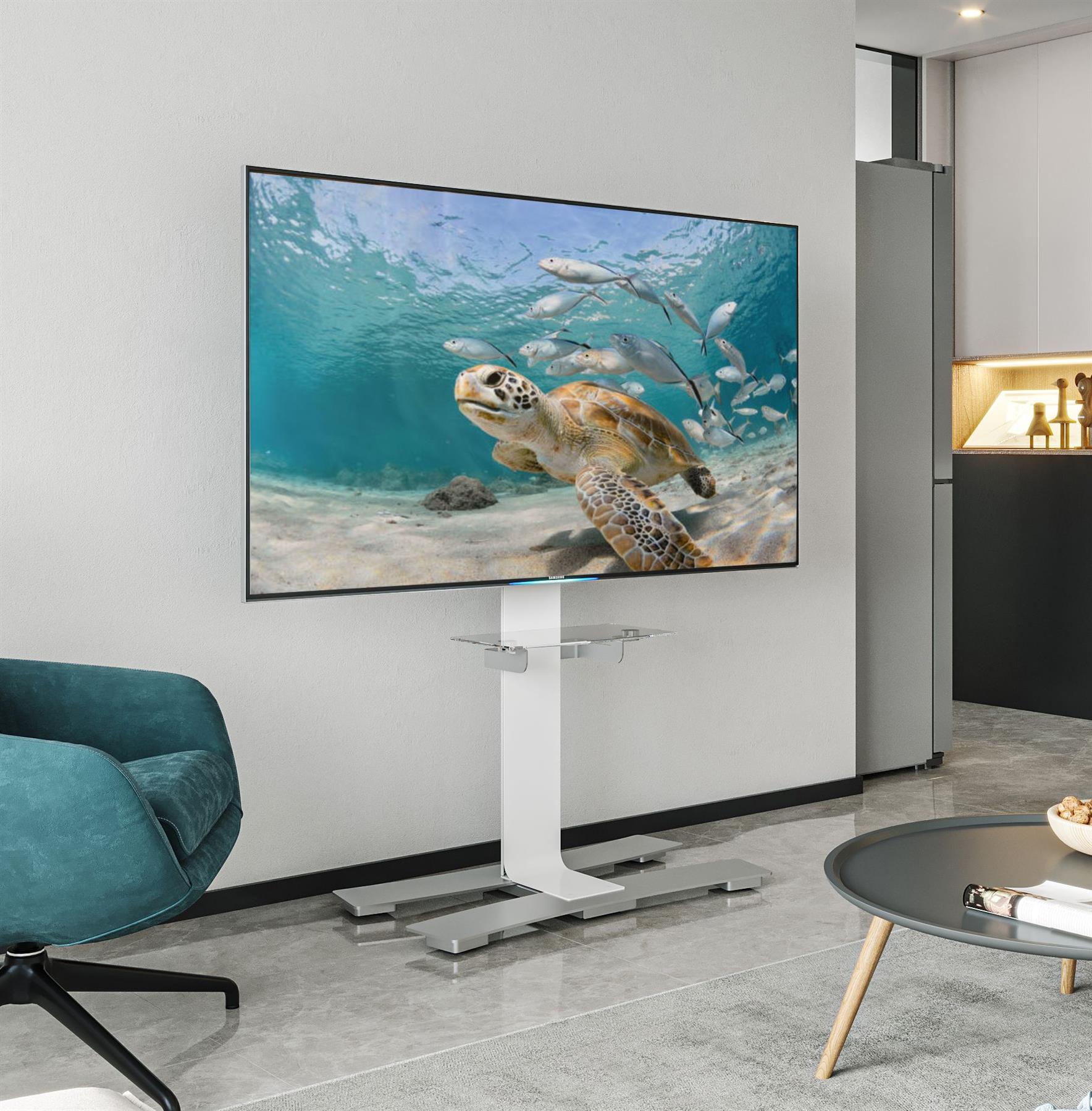 Salamander Acadia Mobile TV Stand - XLarge White for 70-90 Inch TVs - Rolling TV Cart with Adjustable Shelves for Living Room, Bedroom, or Home Theater