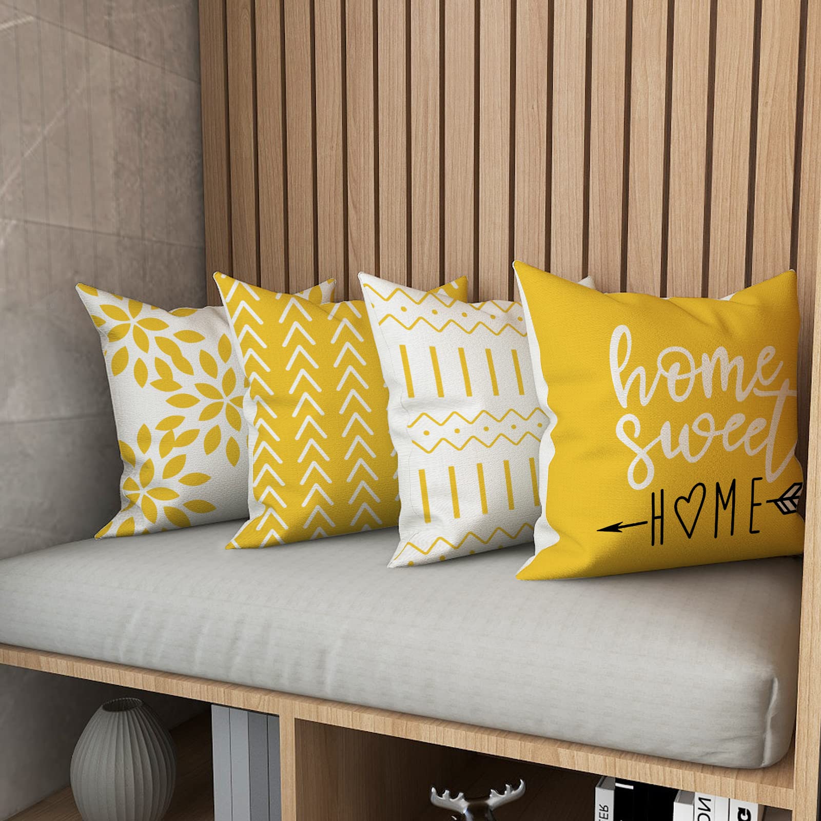 YCOLL 20x20 Inch Linen Pillow Covers Set of 4 - Modern Decorative Throw Pillow Covers for Sofa, Couch, Bed & Car - Breathable Outdoor/Indoor Use - Yellow Home Decor Accent for Living Room, Patio & Travel