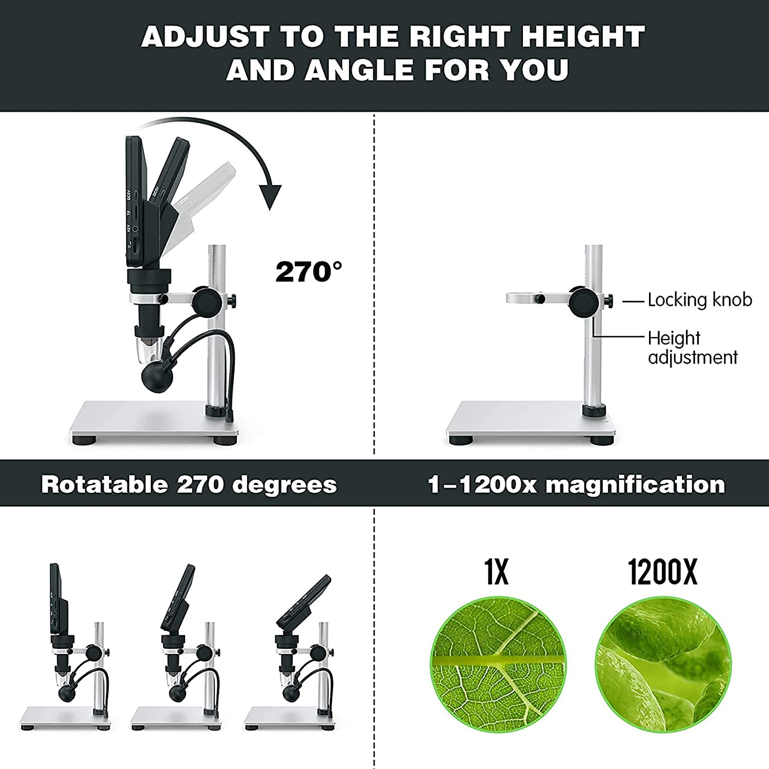 1200X LCD Digital Microscope with 12MP Camera & 7
