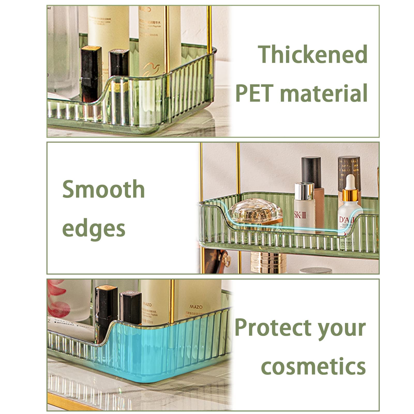 2-Tier Green Countertop Organizer - Bathroom & Kitchen Storage Shelf for Makeup, Skincare, and Spices | Space-Saving Solution for Vanity, Sink, or Countertop