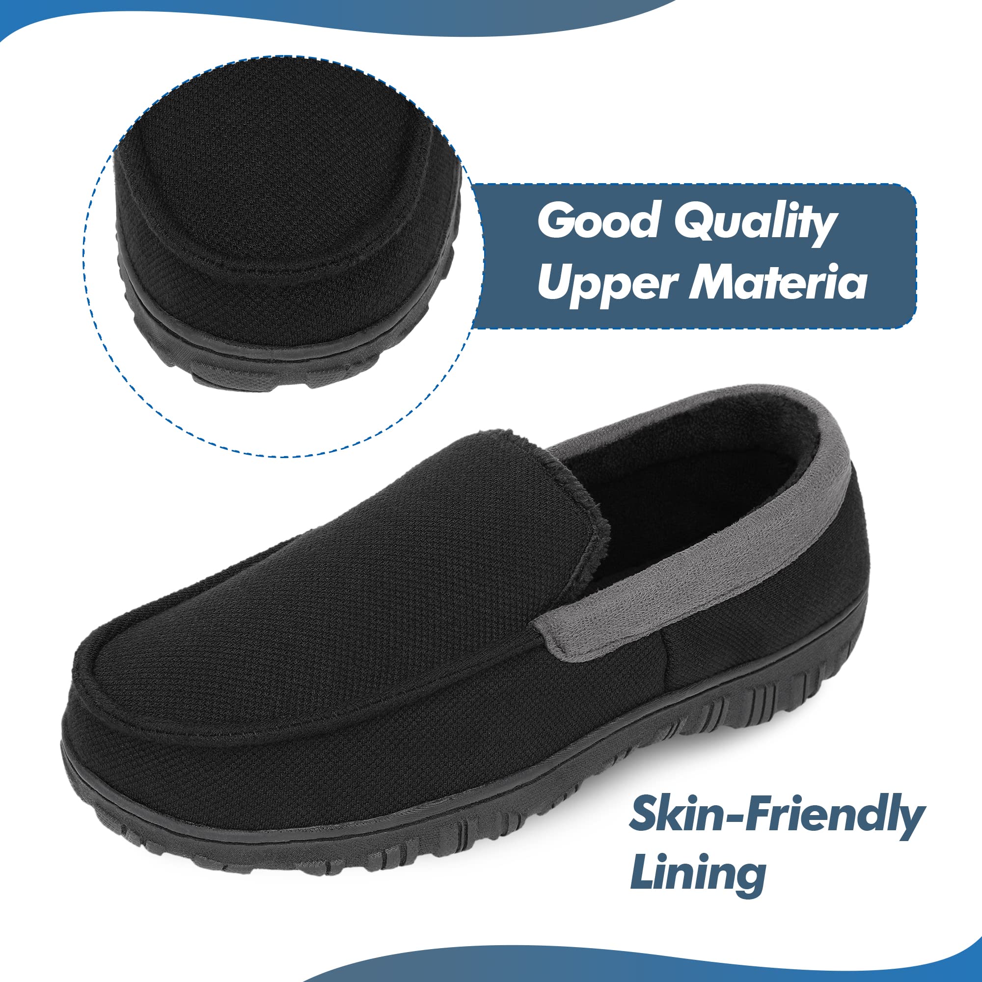 Bigwow Men's Moccasin Slippers - Memory Foam Fleece House Shoes for Men | Non-Slip Indoor Outdoor Comfort | Perfect for Lounging, Home Wear & Backyard Use