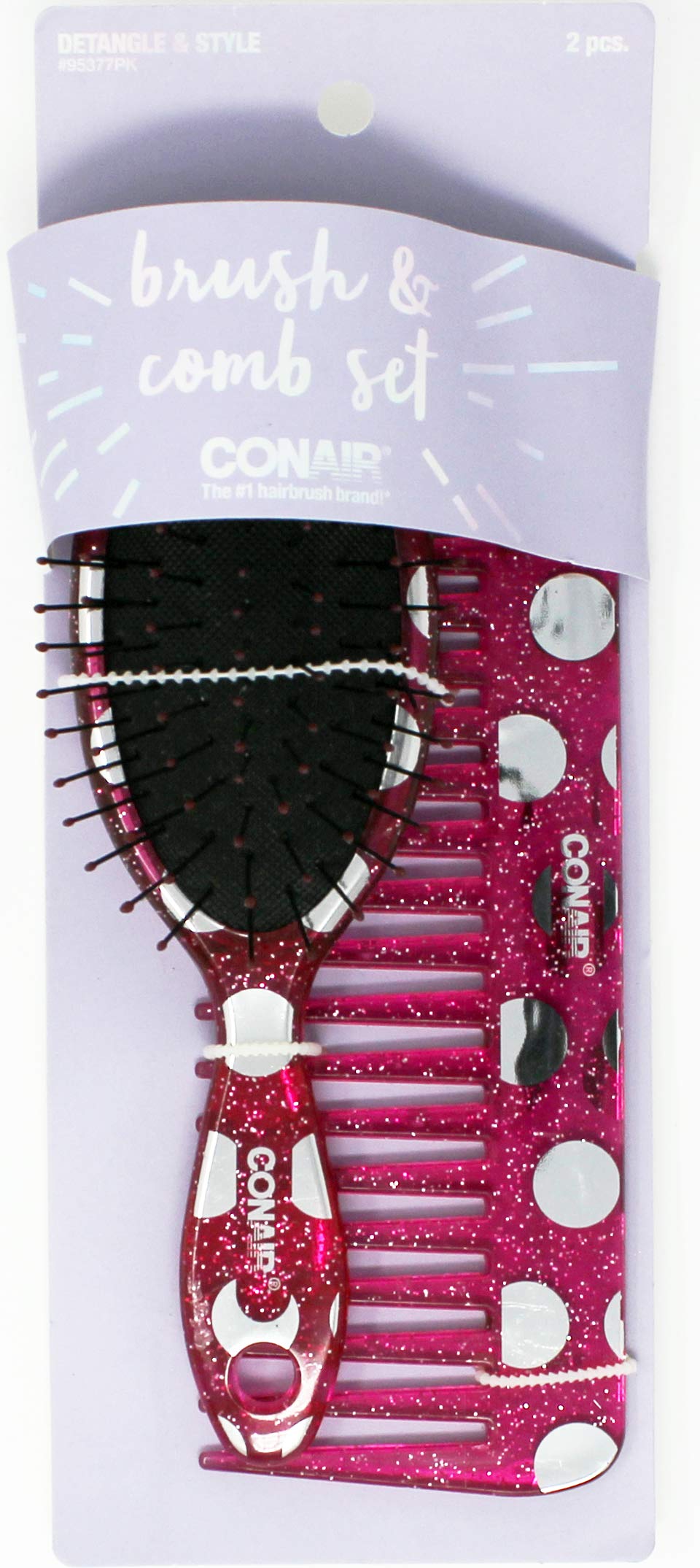 Conair Detangling Brush and Comb Set for Smooth Hair - 2 Piece Hair Styling Kit for Wet & Dry Hair - Perfect for Home, Travel, and Salon Use