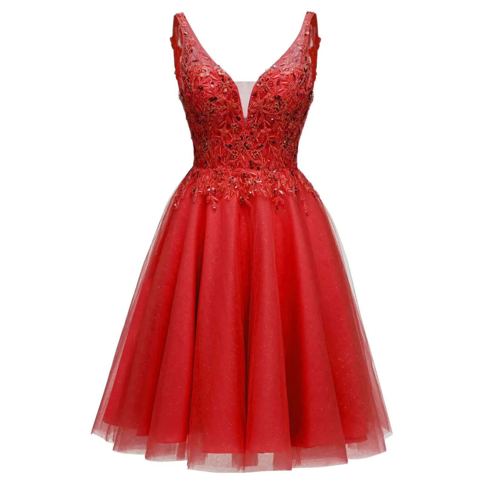 **MARSEN Short Prom Dress for Teens - V-Neck Tulle Lace Beaded Sequin A-Line Mini Cocktail Homecoming Dress | Perfect for Parties, Dances & Special Occasions**