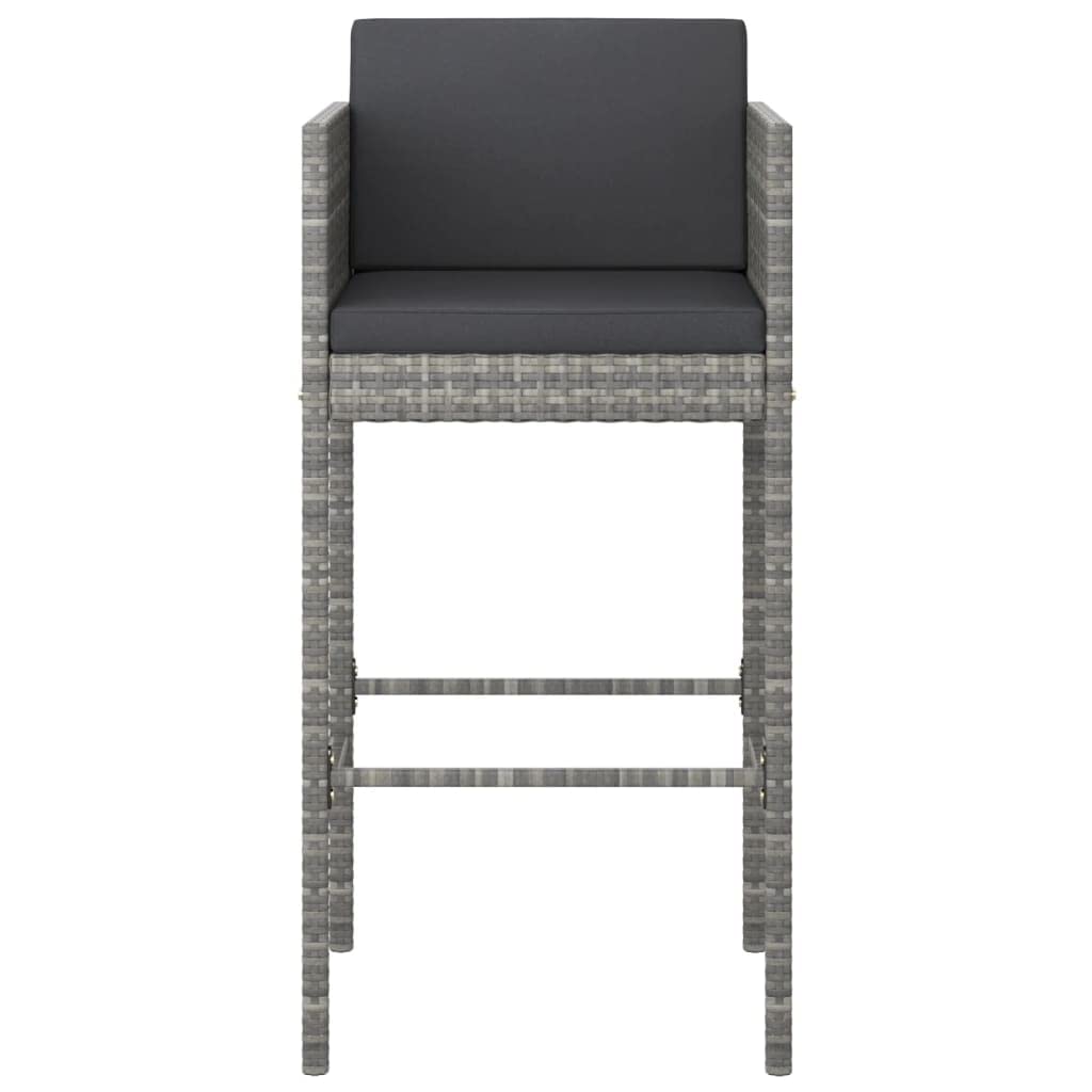 4-Piece Gray Poly Rattan Bar Stools with Cushions - Perfect for Kitchen Island, Breakfast Nook, and Outdoor Patio Seating
