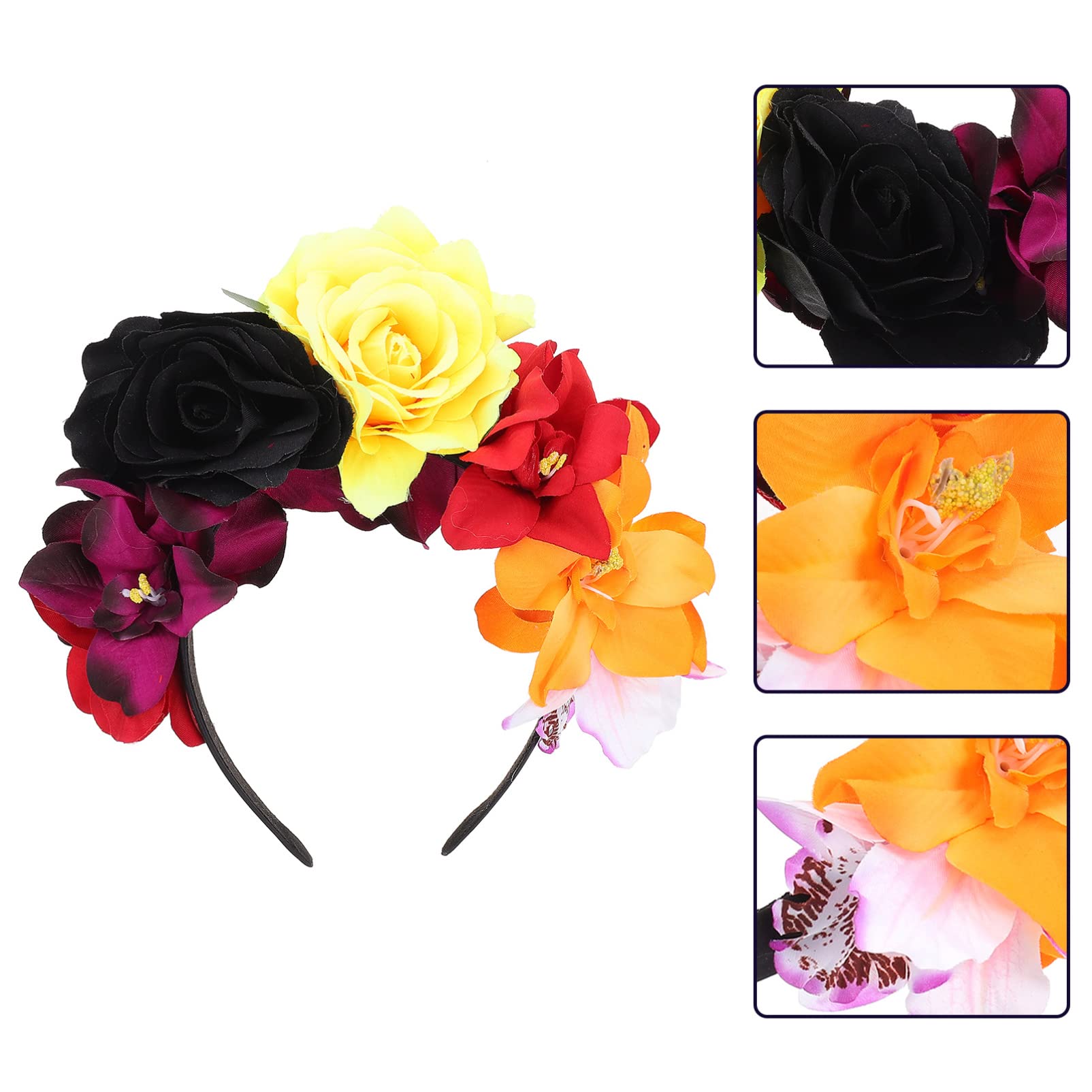 FOMIYES Mexican Flower Headband - Day of The Dead Headdress with Rose & Skull Design for Halloween Costume, Pride Party Accessories | Perfect for Dia de los Muertos Celebrations, Cosplay & Festive Events