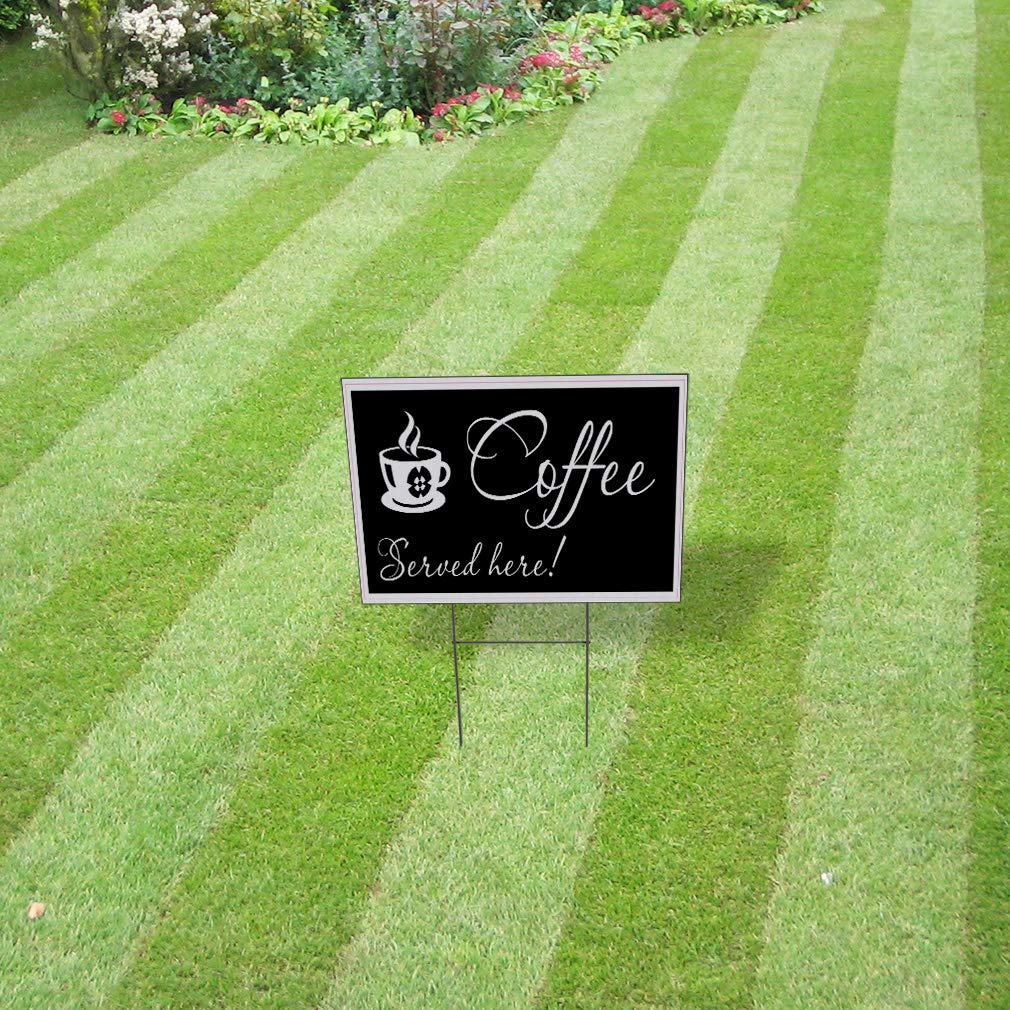 24x18 Inch Weatherproof Yard Sign - 'Coffee Served Here' for Restaurants, Cafes & Bars | Durable White Lawn & Garden Sign | Perfect for Outdoor Advertising, Business Promotion & Event Decoration
