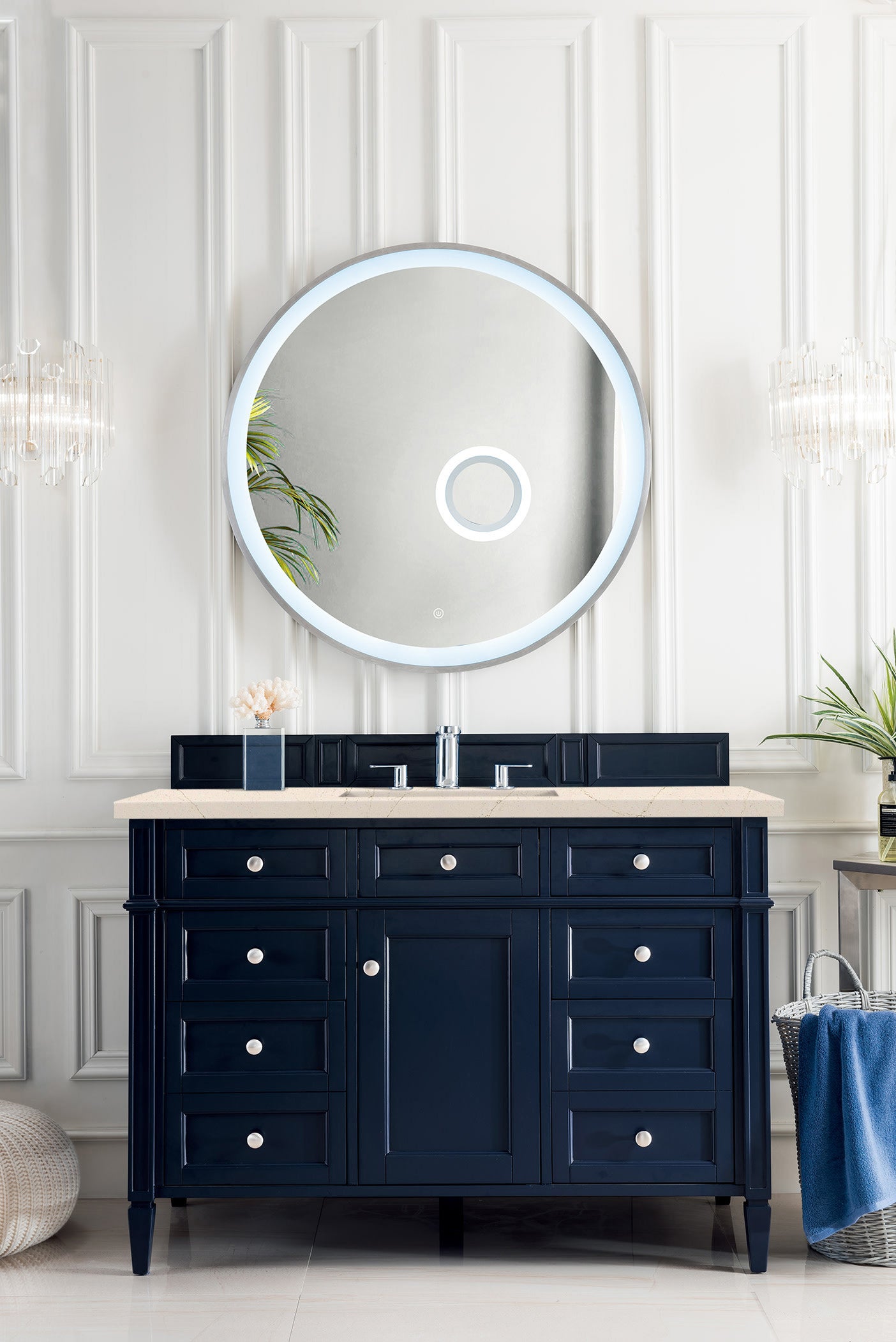 Brittany 48-Inch Single Bathroom Vanity in Victory Blue with 3CM Eternal Marfil Quartz Countertop - Perfect for Modern Master Bathrooms & Guest Suites