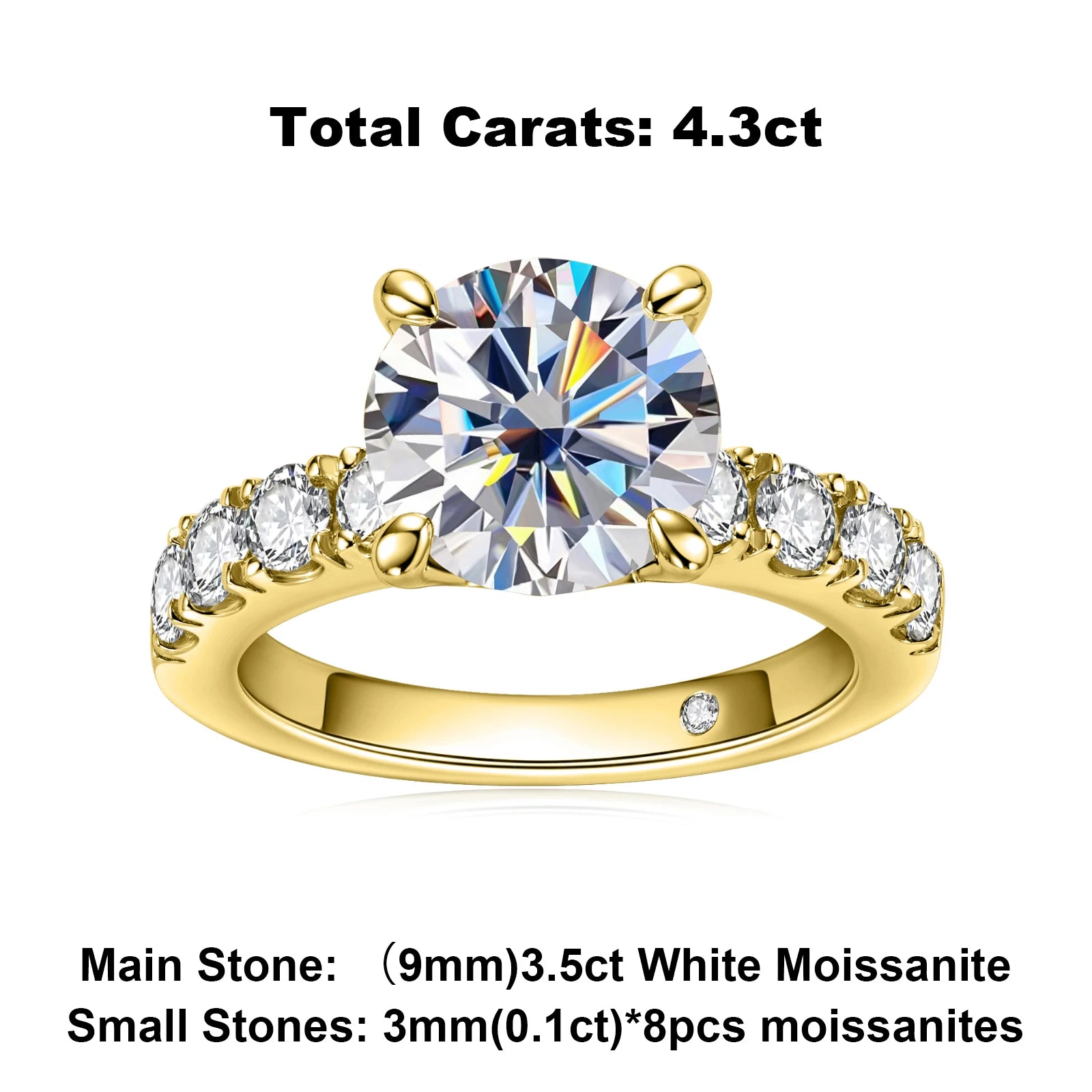 4.3cttw D Color Moissanite Engagement Ring - 925 Sterling Silver 18k Gold Plated Lab Created Diamond Wedding Band for Women | Perfect for Proposals, Anniversaries & Bridal Jewelry