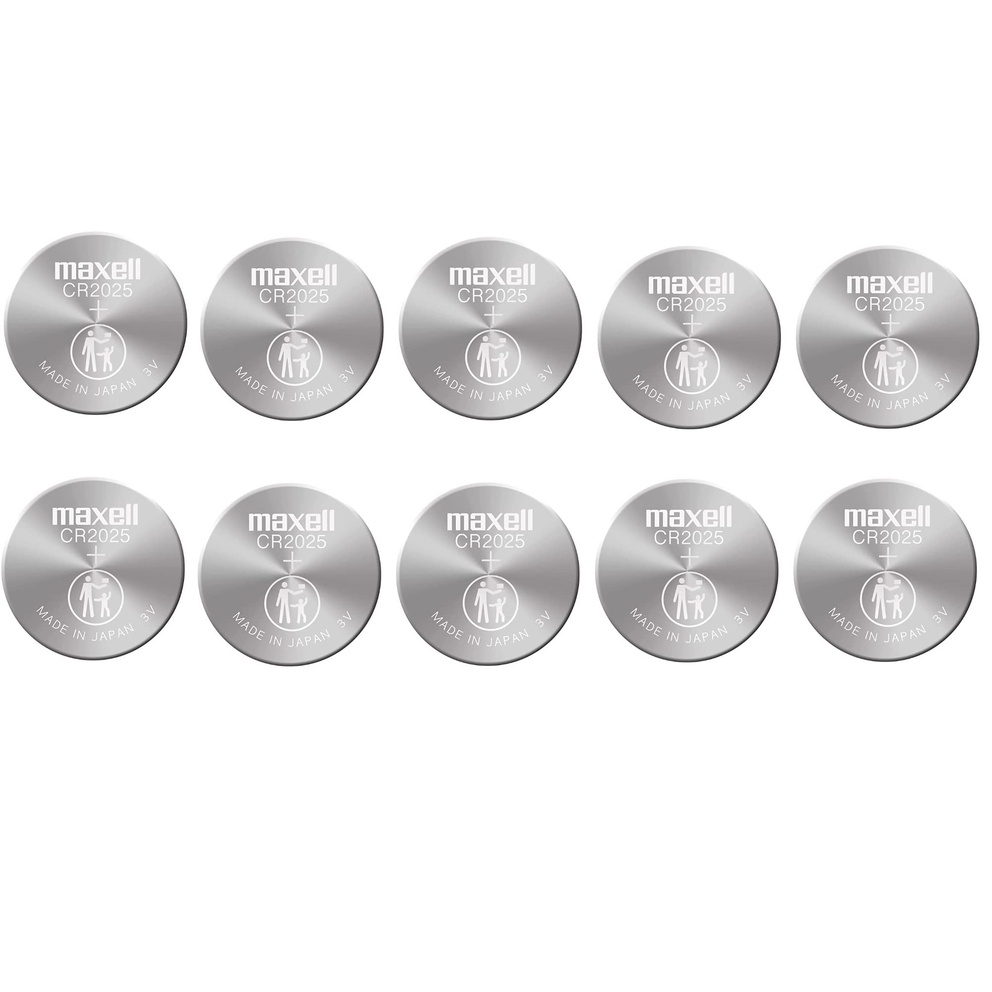 Maxell CR2025 3V Lithium Coin Battery - 10 Pack for Watches, Calculators, Key Fobs & Small Electronics - Long Lasting Power for Medical Devices, Toys & IoT Gadgets