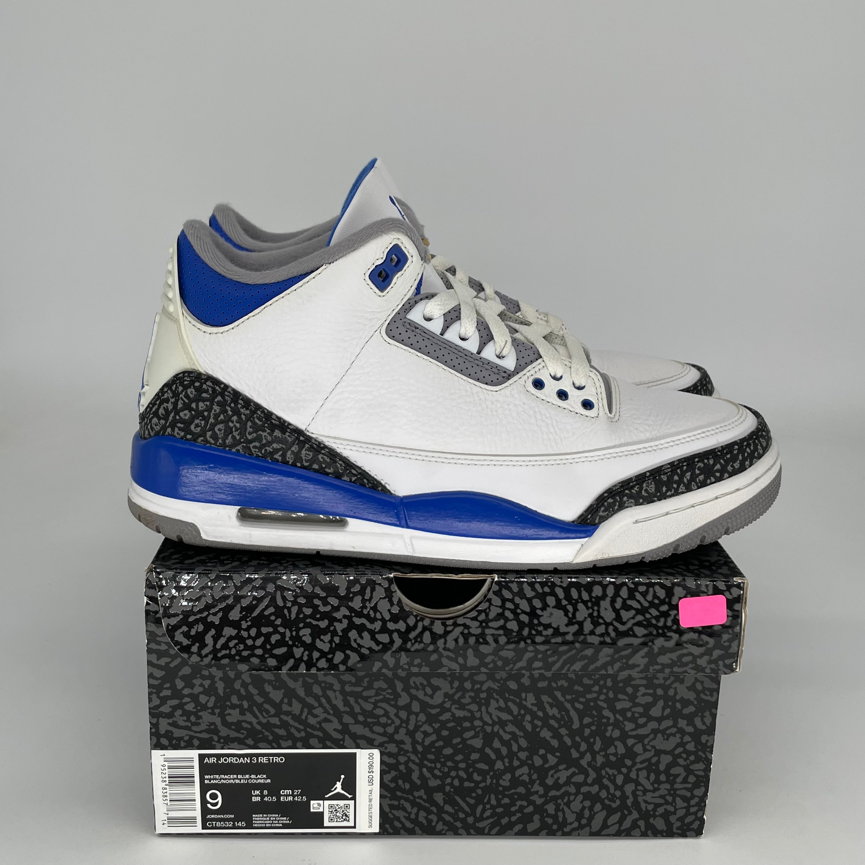 AIR JORDAN 3 RACER BLUE Men's Basketball Shoes - Size 9 (CT8532-145) - Retro Sneakers for Running, Training & Streetwear Fashion