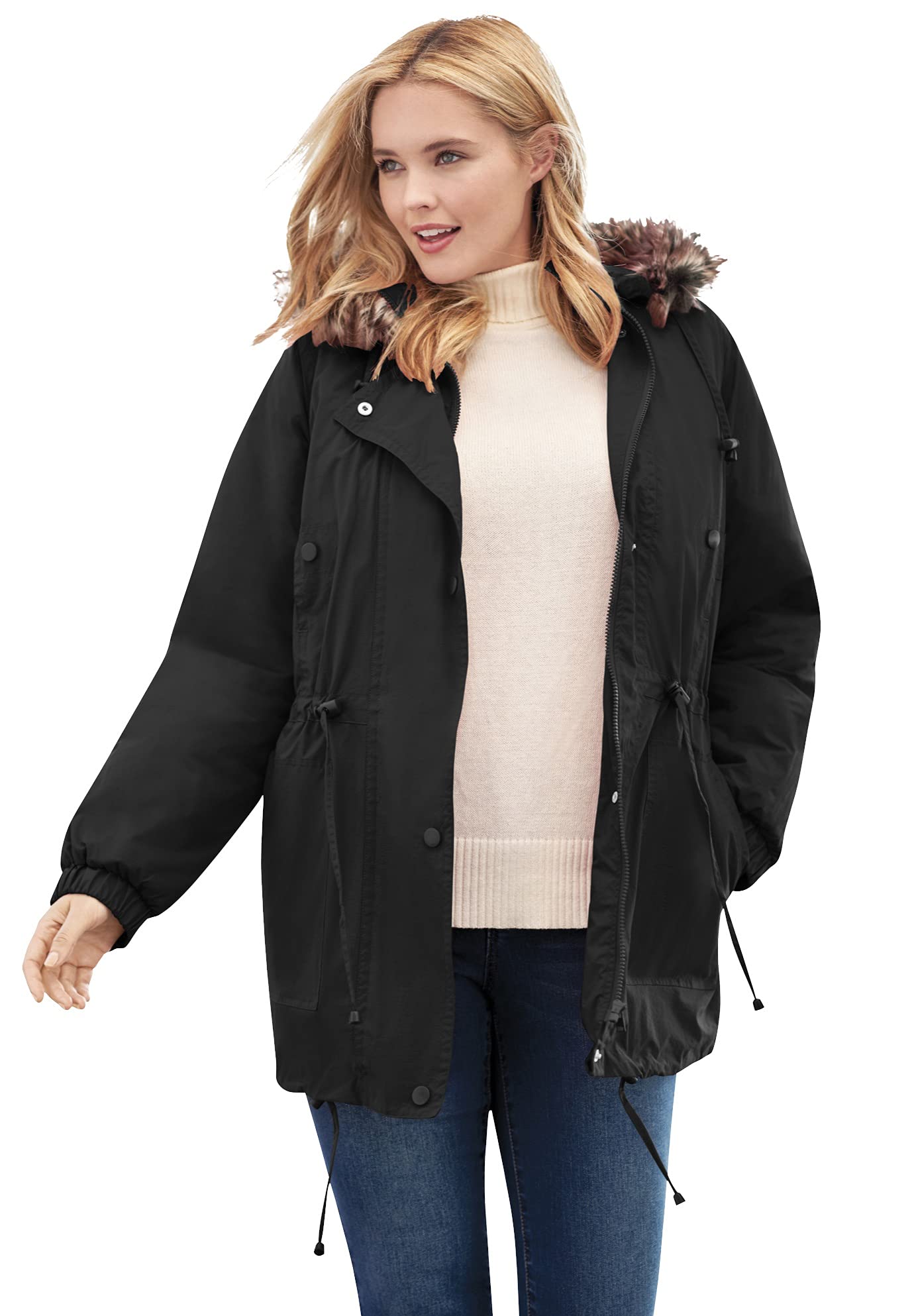Woman Within Women's Plus Size Quilt-Lined Taslon Anorak Jacket - Waterproof Windbreaker for Outdoor Hiking & Casual Wear