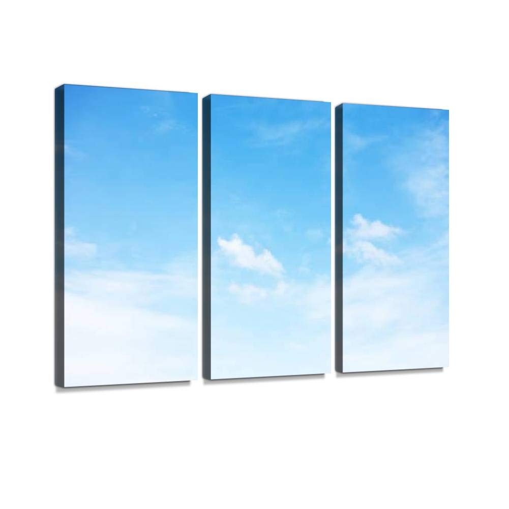 Blue Sky and White Clouds Soft Focus Canvas Wall Art - 3 Panel Landscape Paintings for Living Room & Bedroom Decor - Nature Inspired Home Wall Decor Posters | Perfect for Zen Spaces, Office Relaxation & Nursery Wall Decoration