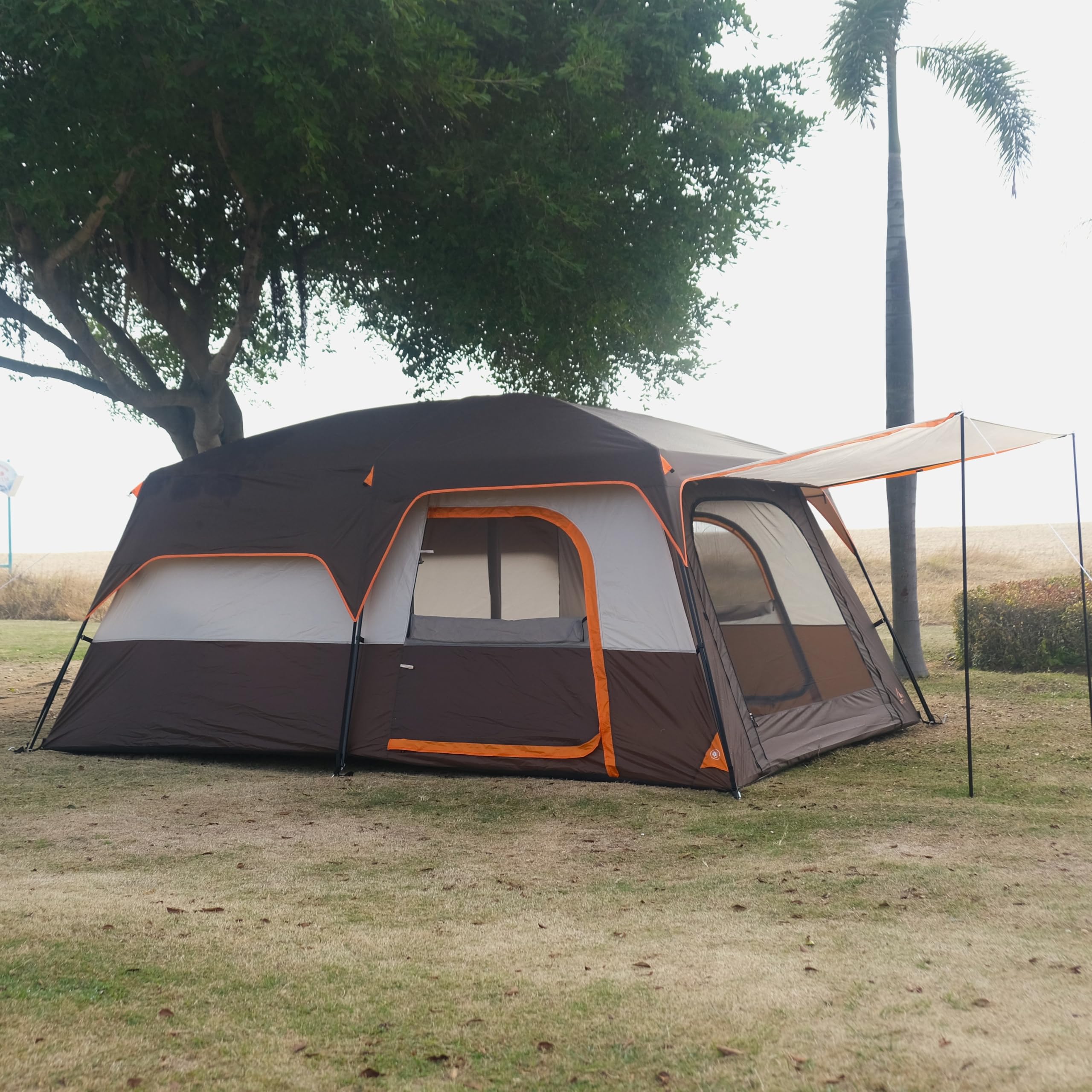 KTT Extra Large Family Cabin Tent for 10-14 People - 2 Rooms, 3 Doors & 3 Mesh Windows, Waterproof Double Layer Straight Wall Design - Perfect for Camping, Picnics, Outdoor Adventures & Family Gatherings