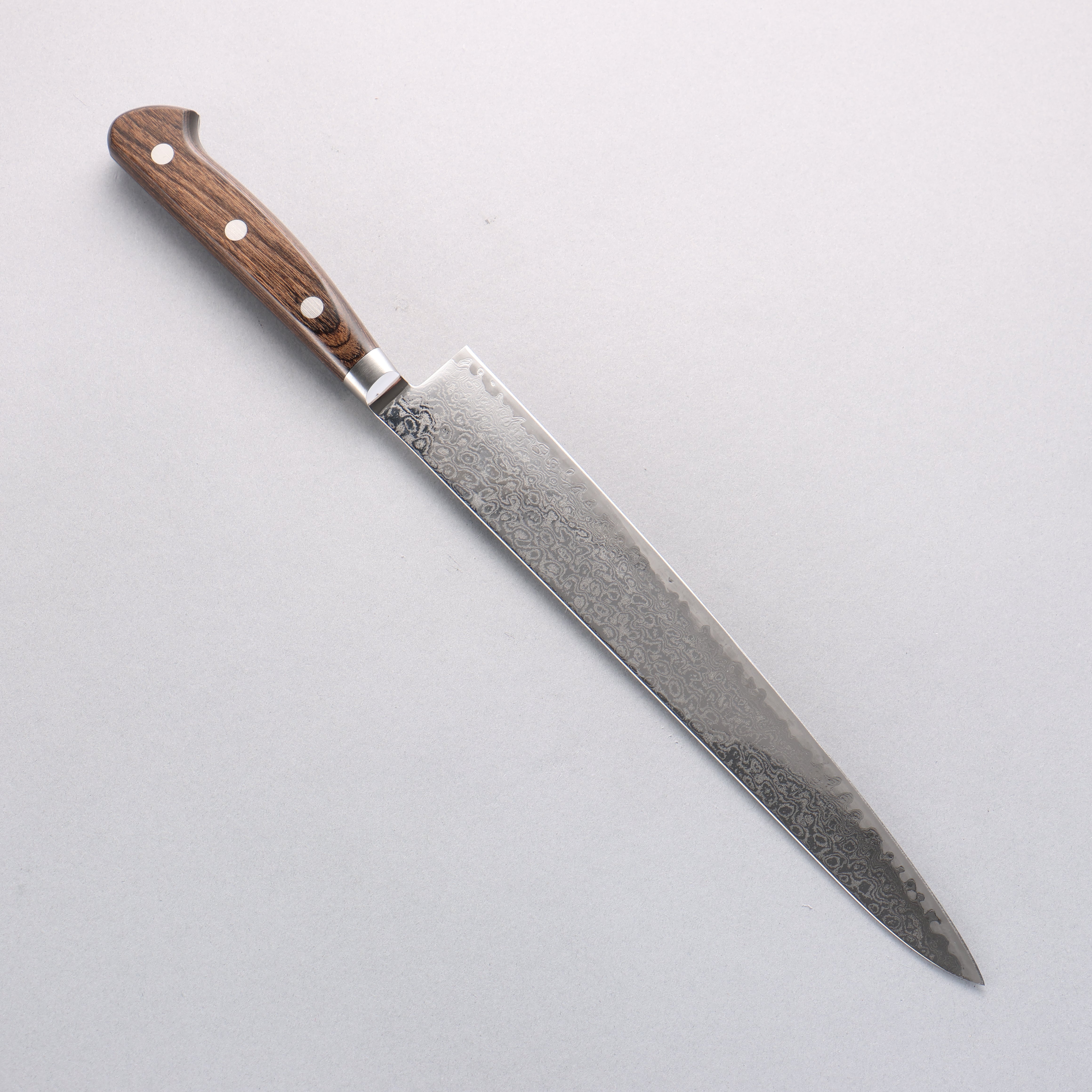 Seisuke Kagami2 AUS10 Damascus Sujihiki Knife 240mm - Mirrored Finish, Brown Pakkawood Handle - Premium Japanese Chef Knife for Slicing Meat, Sushi & Vegetables