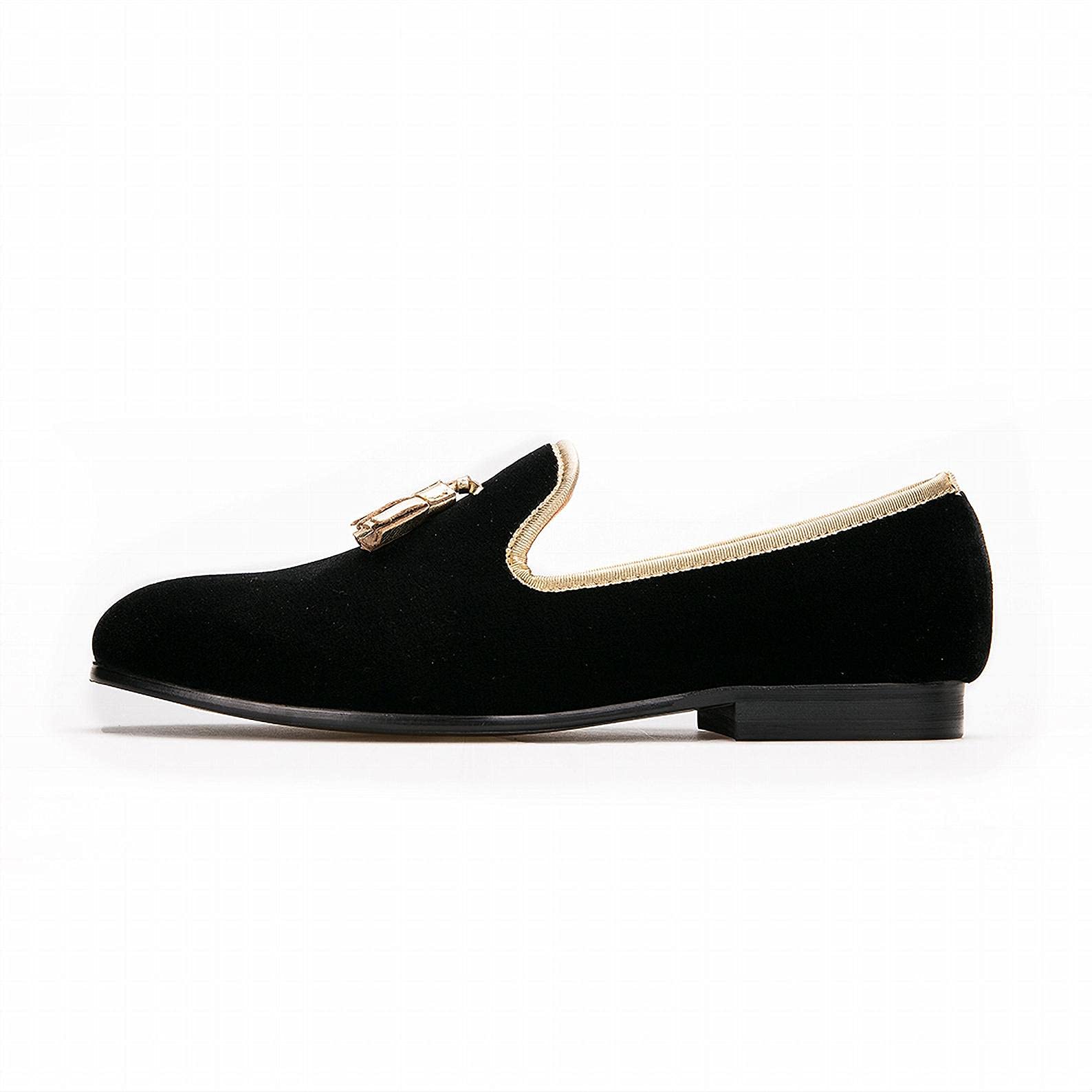 FERUCCI Black Velvet Loafers with Gold Tassel - Elegant Women's Slippers for Wedding, Prom, Bridal Party & Special Occasions