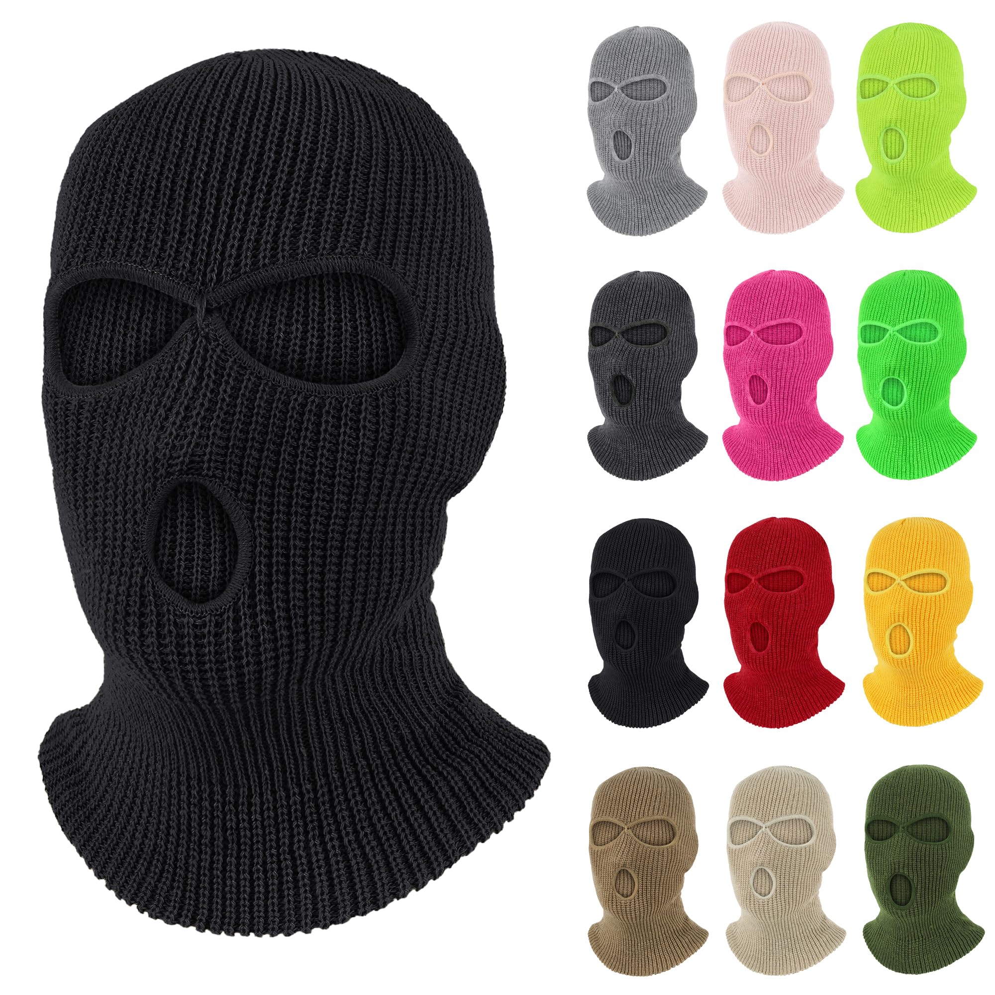 Pukavt 3 Hole Winter Knitted Face Mask - Warm Full Face Cover Balaclava for Skiing, Motorcycle, Snowboarding - Cold Weather Protection for Outdoor Sports & Winter Activities