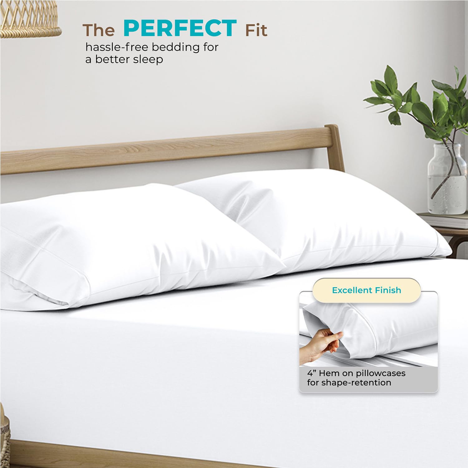 800 Thread Count 100% Egyptian Cotton Queen Pillowcase Set (2-Pack) - Soft Sateen for Luxury Bedding