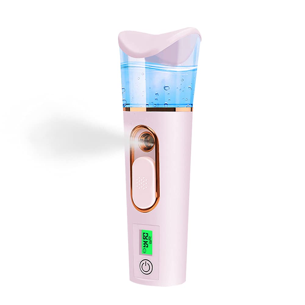 Portable Nano Facial Mister with Skin Moisture Analyzer - Handheld Hydrating Face Sprayer for Dry Skin, Eyelash Extensions & Makeup Setting - Large Capacity Cool Mist Atomizer for Travel, Gym & Daily Skincare Routine