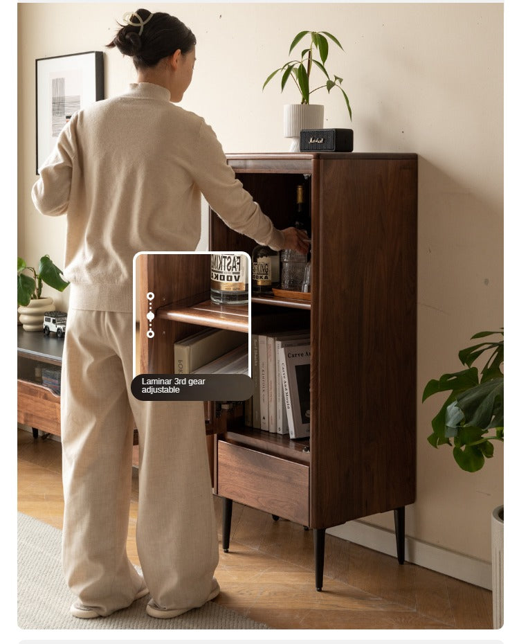 Solid Black Walnut Wood Rocking Side Cabinet - Handcrafted Rustic Nightstand for Bedroom, Living Room & Office Furniture