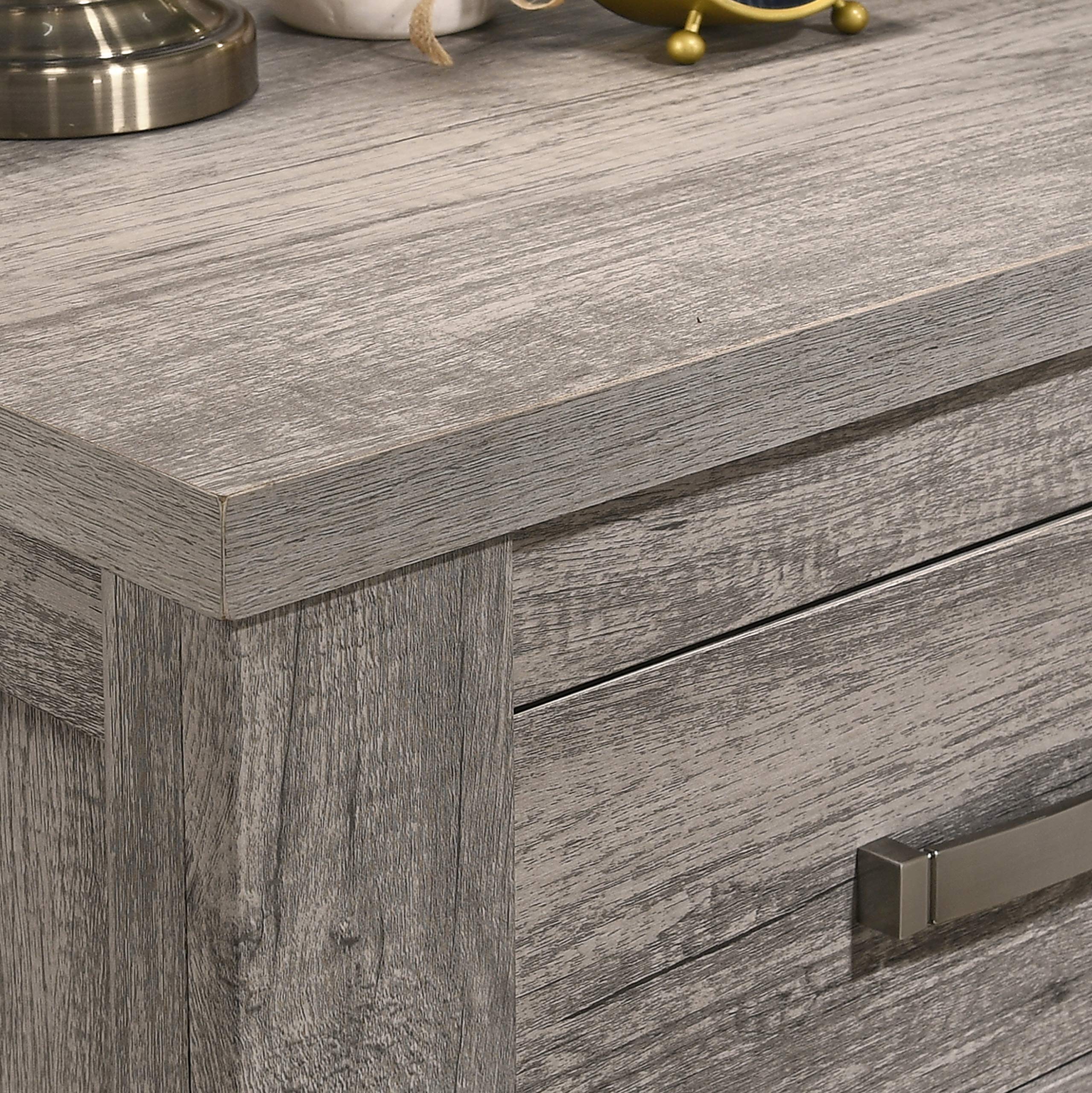 Roundhill Furniture Floren Contemporary Weathered Gray Wood Queen Bedroom Set - Panel Bed, Dresser, Mirror, Nightstand & Chest | Modern Farmhouse Style for Cozy Bedroom Decor