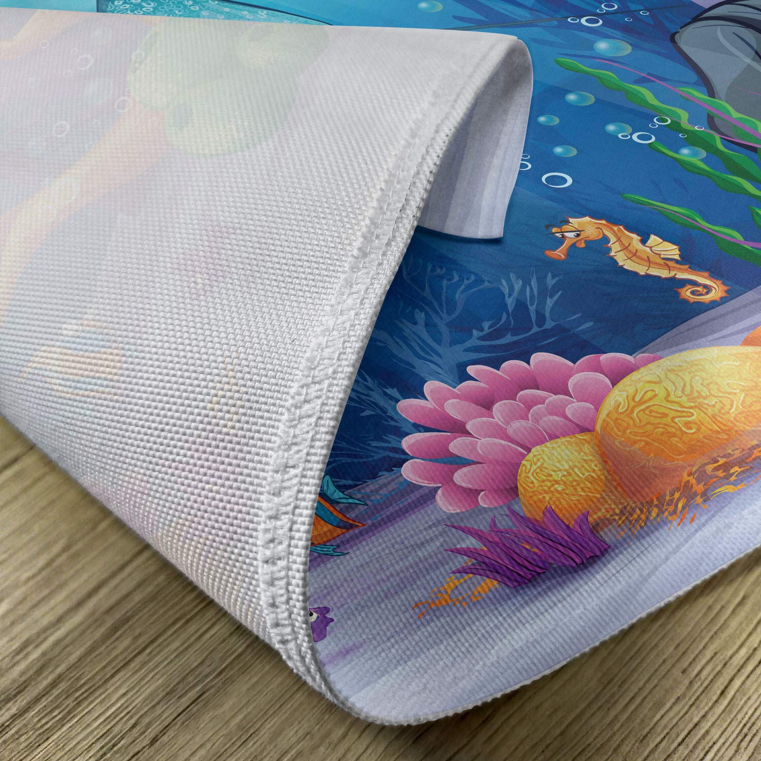 Ambesonne Ocean Themed Place Mats Set of 4 - Sealife Navy Fish, Moss Shells & Sunbeams Cartoon Print Washable Fabric Placemats for Dining Table Decor | Perfect for Beach House, Coastal Kitchen or Nautical Themed Parties