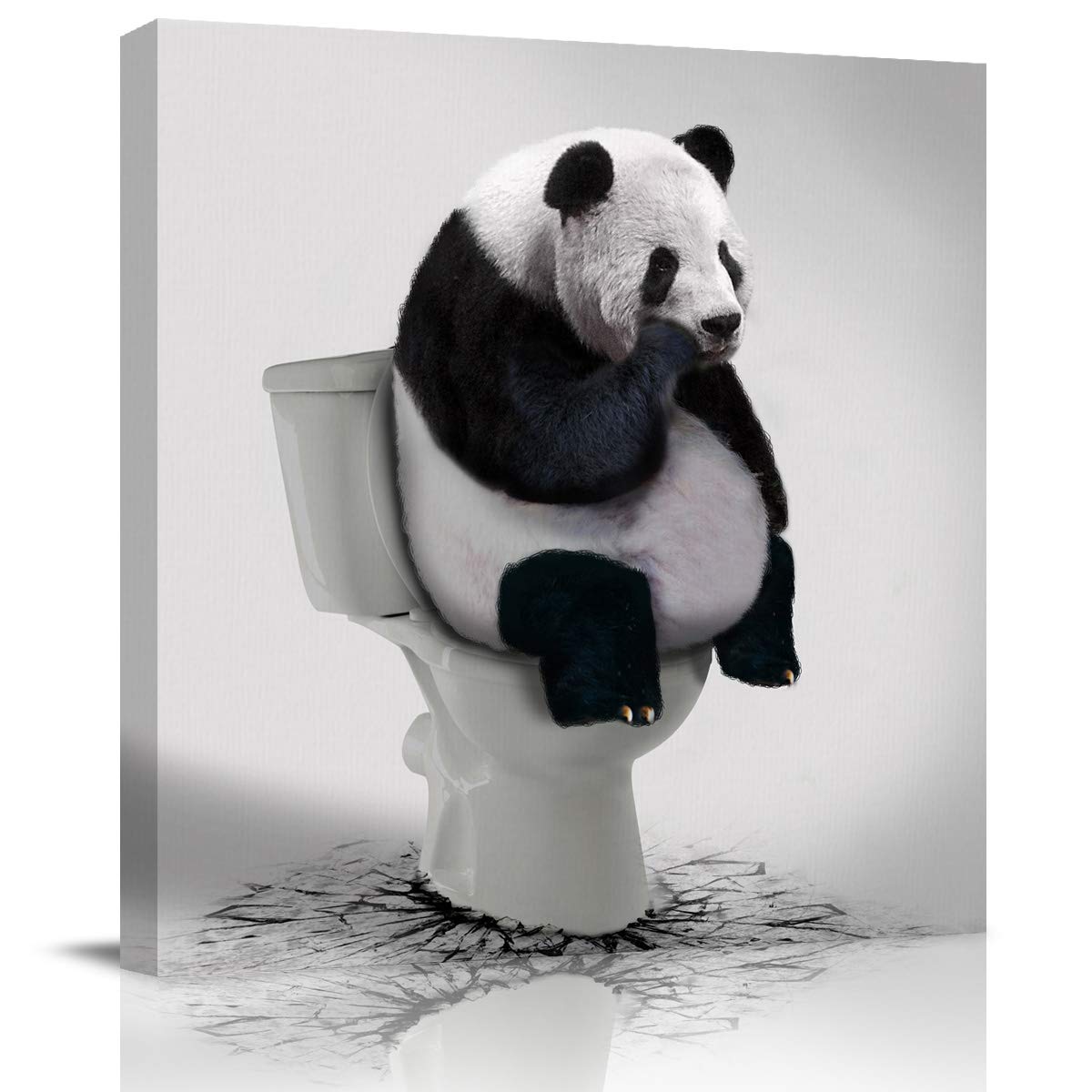 20x20 Inch Canvas Wall Art - Animal Oil Painting Prints, Wood Framed Gallery Artwork for Bathroom Decor - Panda Sitting on Toilet Meditating | Perfect for Home, Office & Spa Wall Decoration