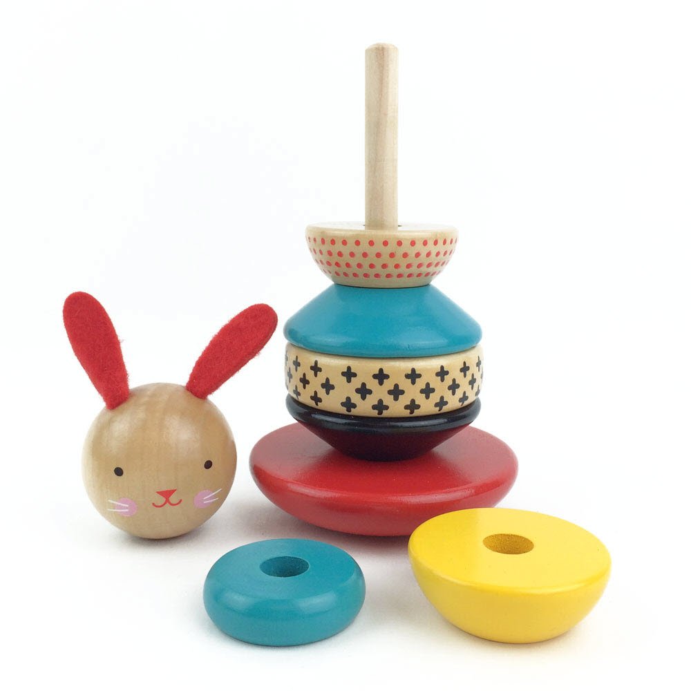 Petit Collage Wooden Rabbit Stacking Toy - Montessori Educational Stacking Blocks for Toddlers, Eco-Friendly Baby Toys for Early Learning & Sensory Play