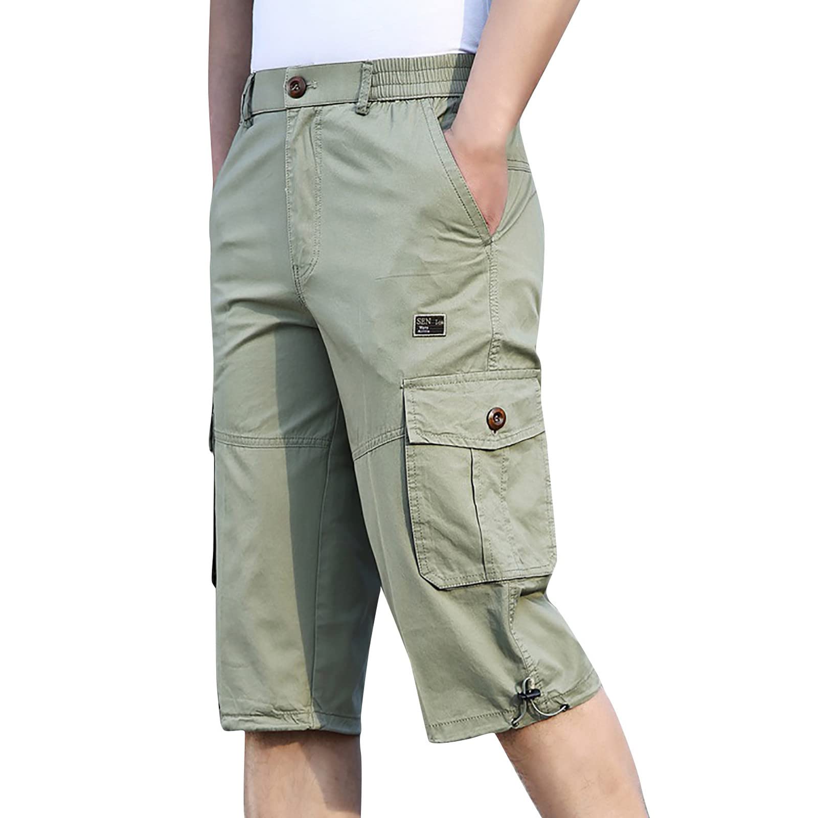 Men's Cargo Shorts with Elastic Waist - Relaxed Fit Tactical Work Shorts for Outdoor Activities, Hiking & Casual Wear - Multi-Pocket Design for Convenience