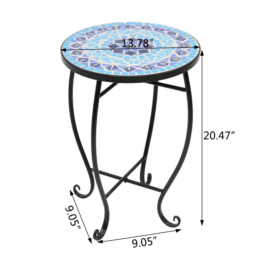 Mosaic Side Table - Outdoor Metal Steel Patio Accent End Table for Garden, Yard, Balcony & Office - Weather Resistant Decorative Table with Mosaic Flower Design - Perfect for Outdoor Entertaining, Poolside Lounging & Home Decor